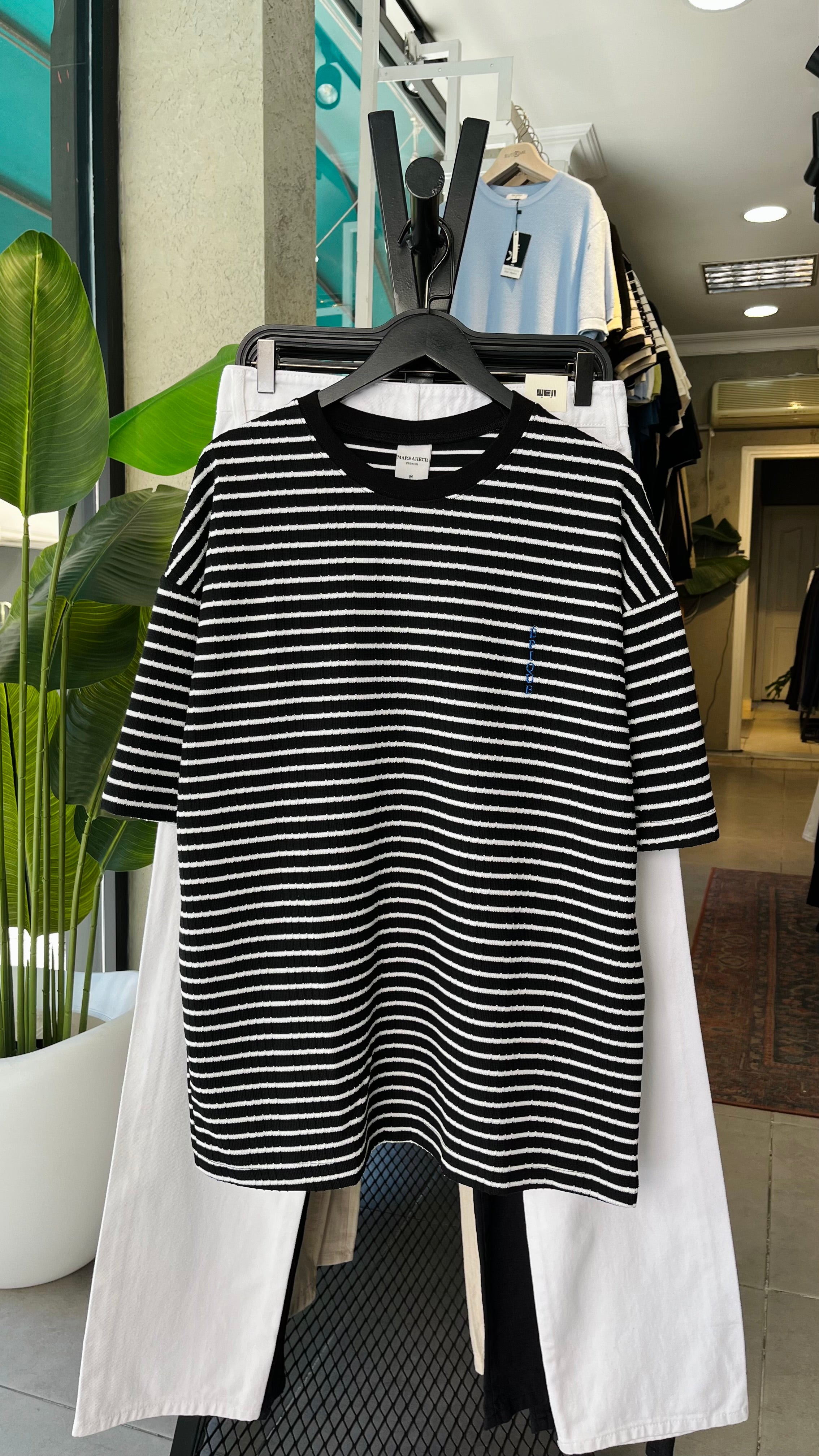 Oversize Siyah Beyaz Çizgili Tshirt 9397