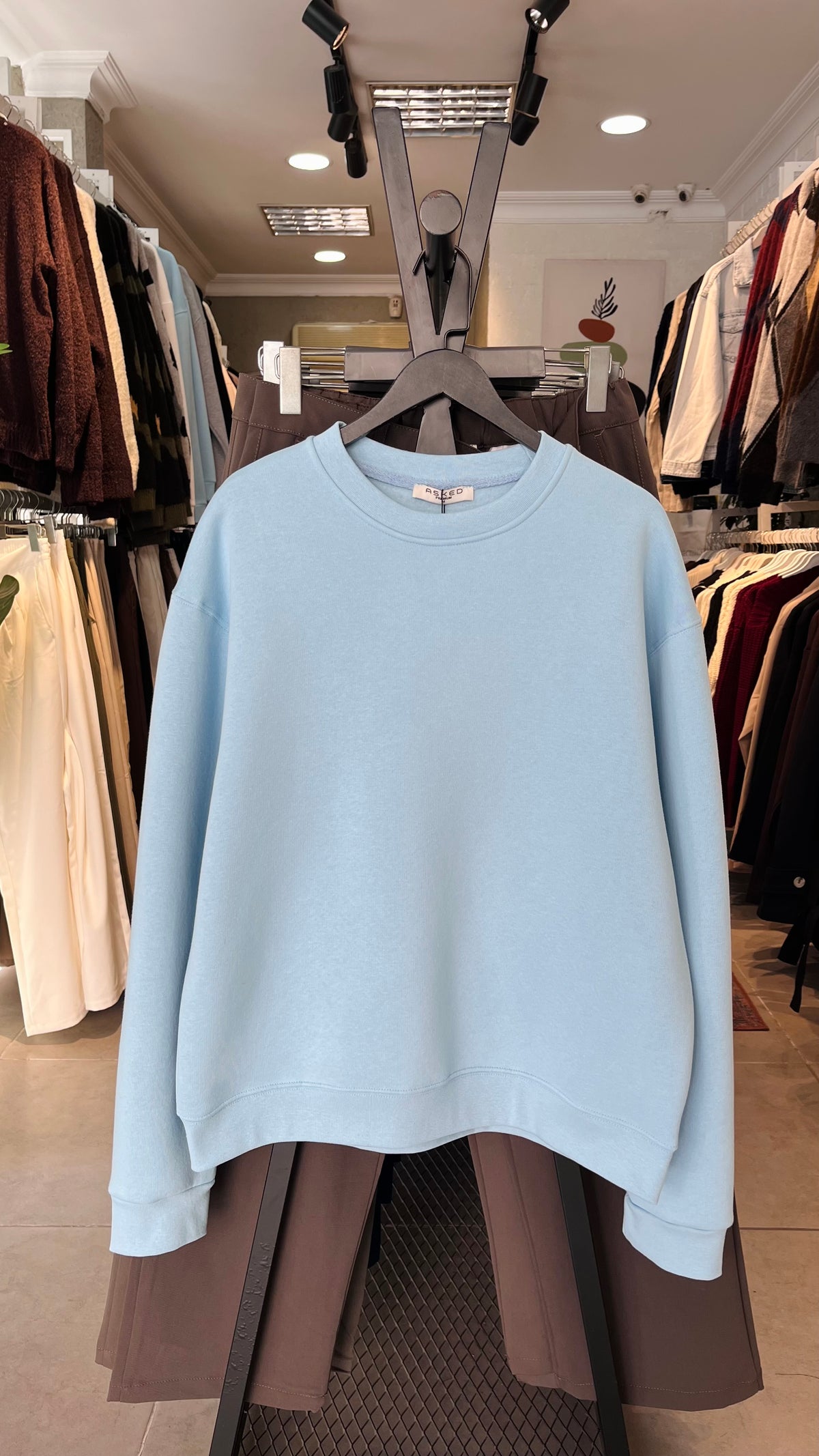 Oversize Üç İplik Şardonlu Mavi Sweatshirt 5134