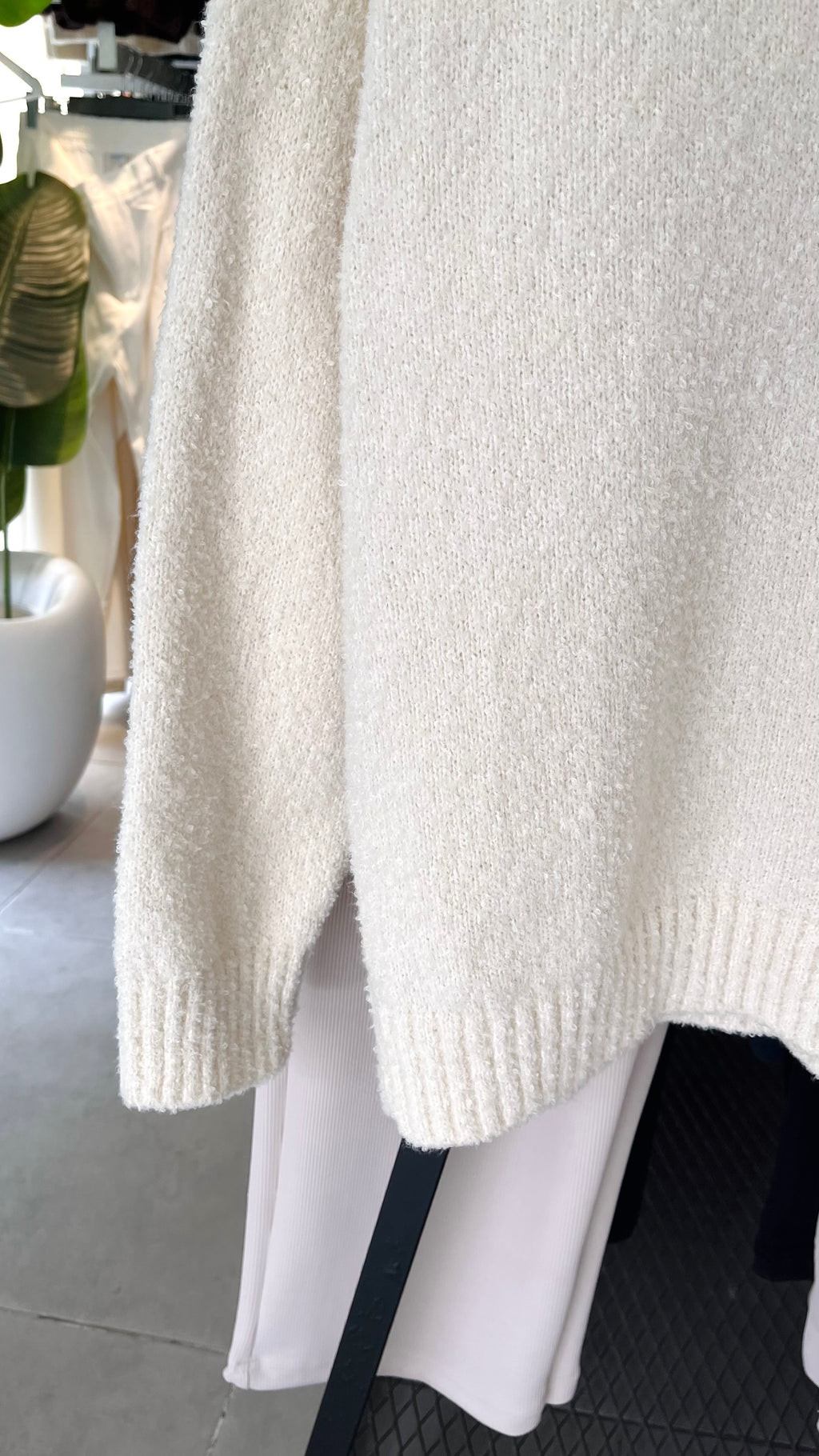 Oversize Buklet Ekru Triko Kazak 5120