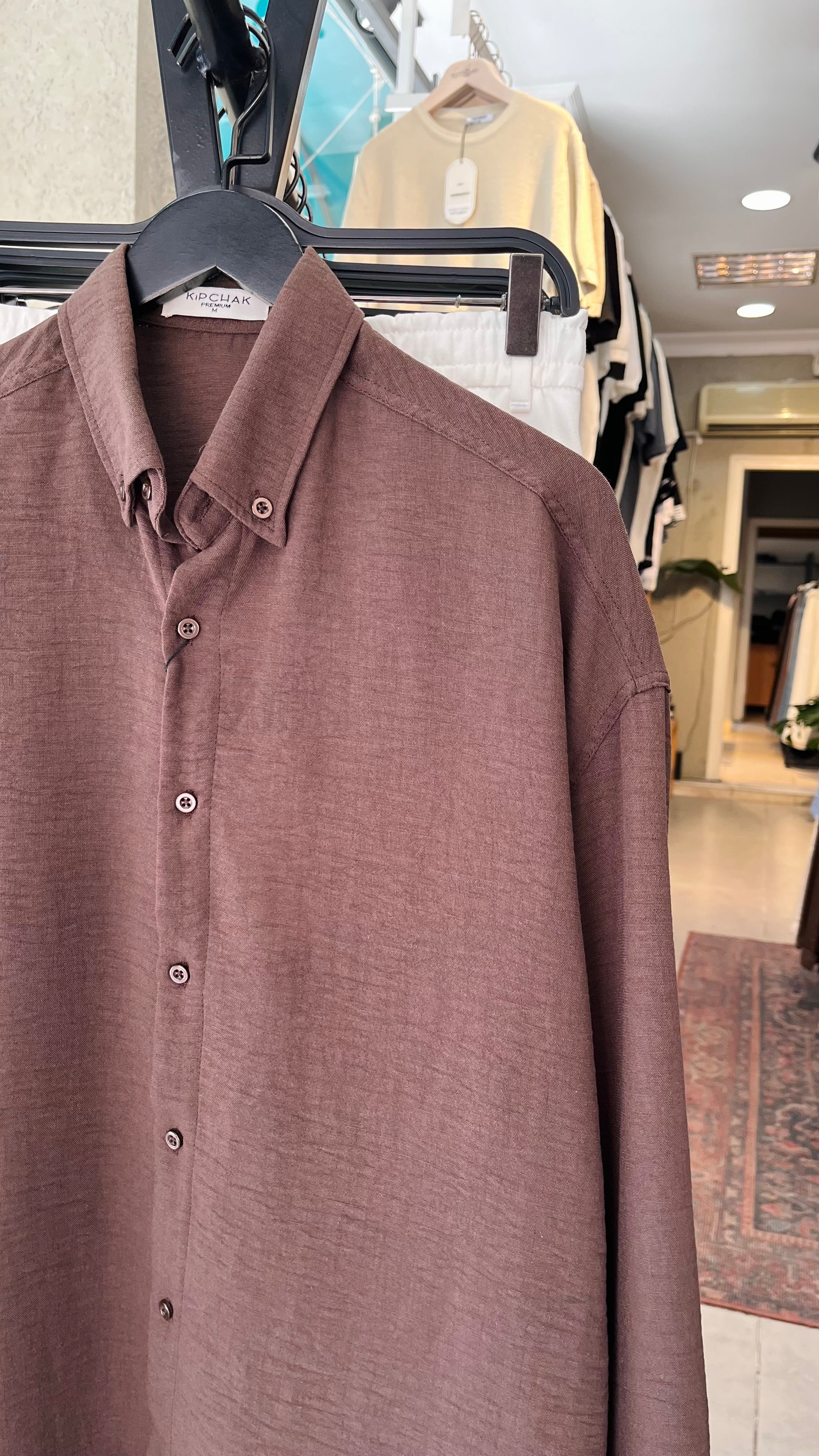 Oversize Kahverengi Uzun Kollu Gömlek 5505