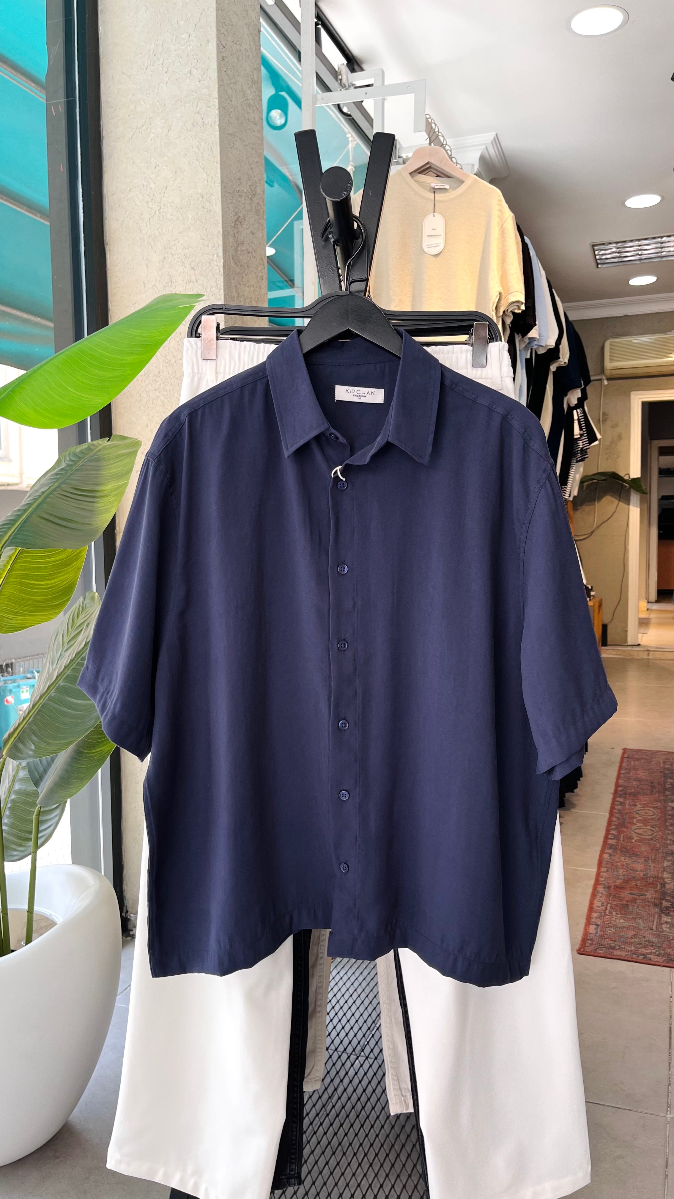 Oversize Lacivert Modal Kumaş Gömlek 5501