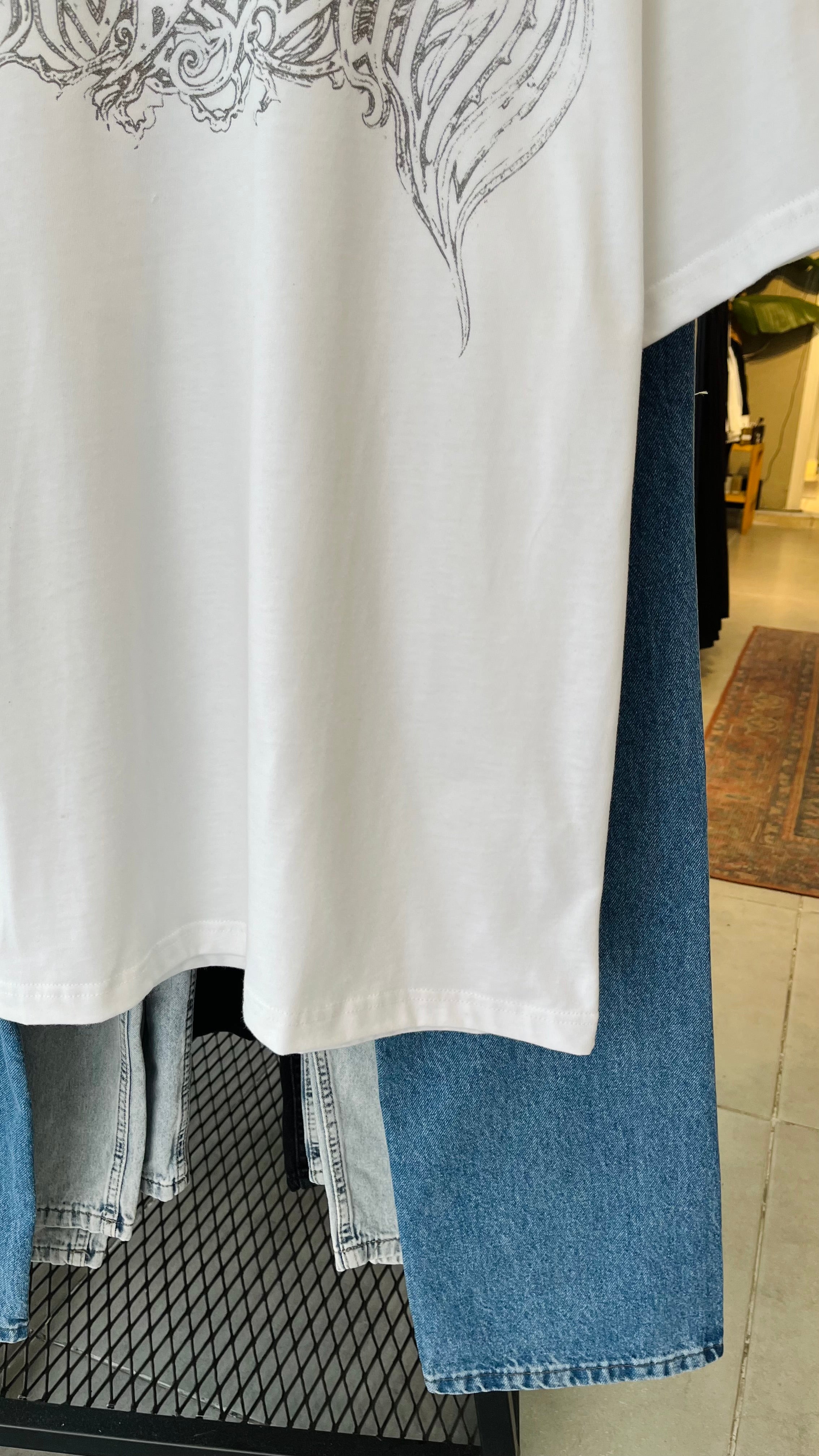 Oversize Beyaz Baskılı Tshirt 9415