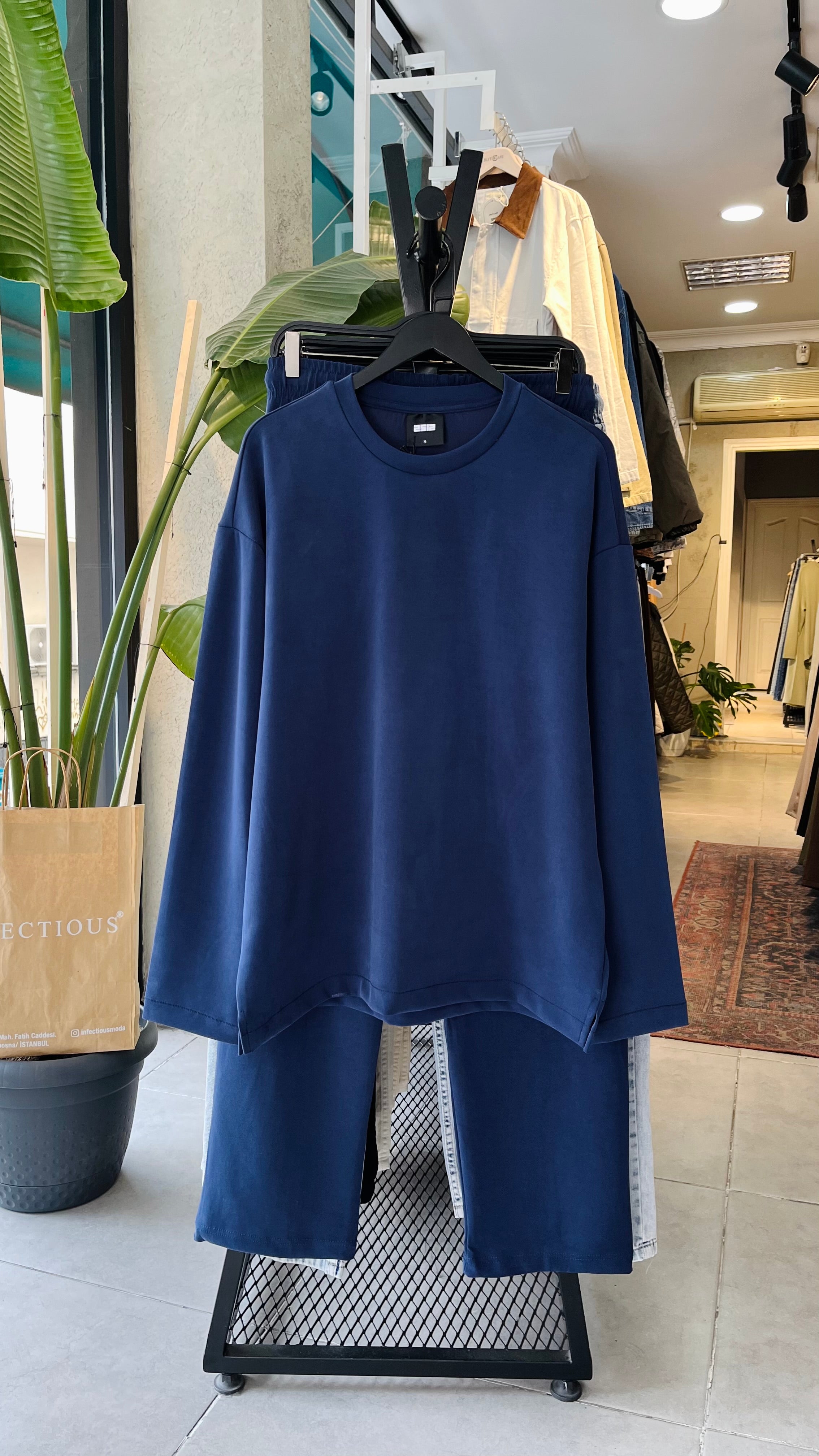 Oversize Modal Kumaş Lacivert Takım 1005