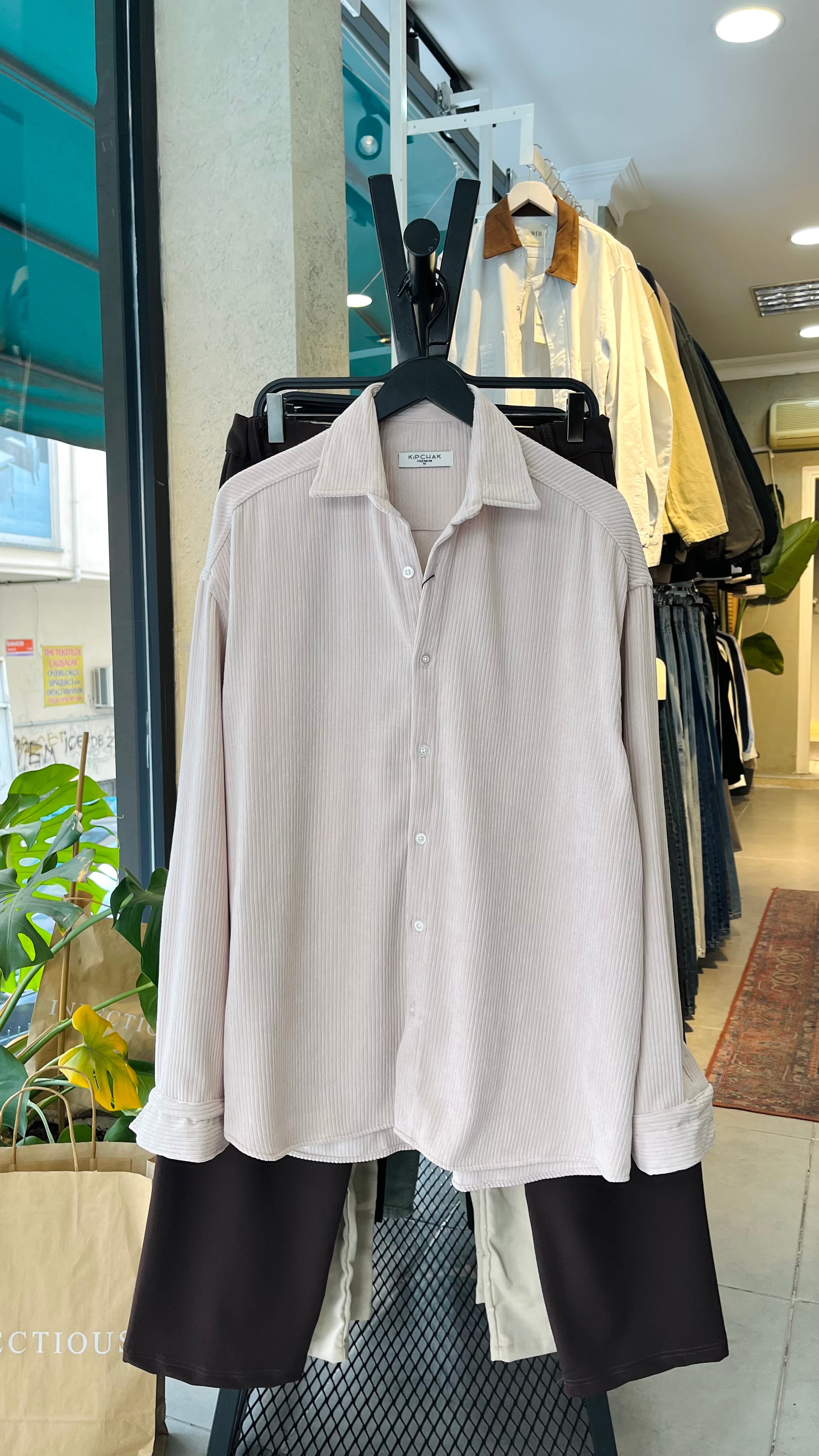 Oversize Bej Kadife Gömlek 5429