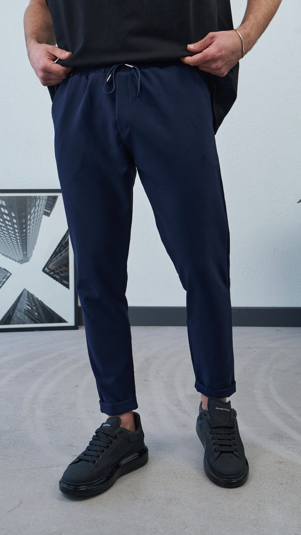 Double Paça Lacivert Jogger Pantolon 6212