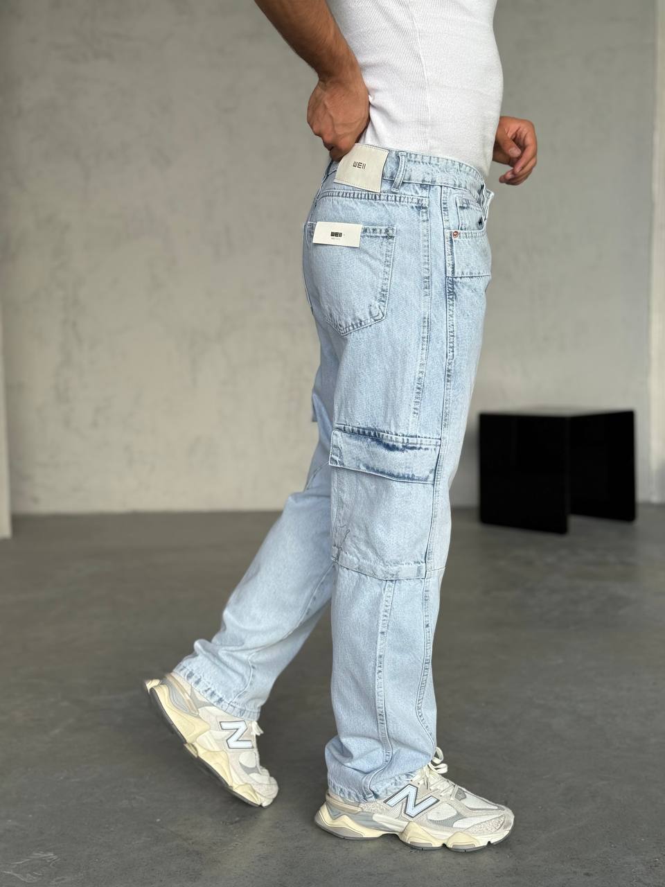 Baggy Açık Mavi Kargo Cepli Jean 3317
