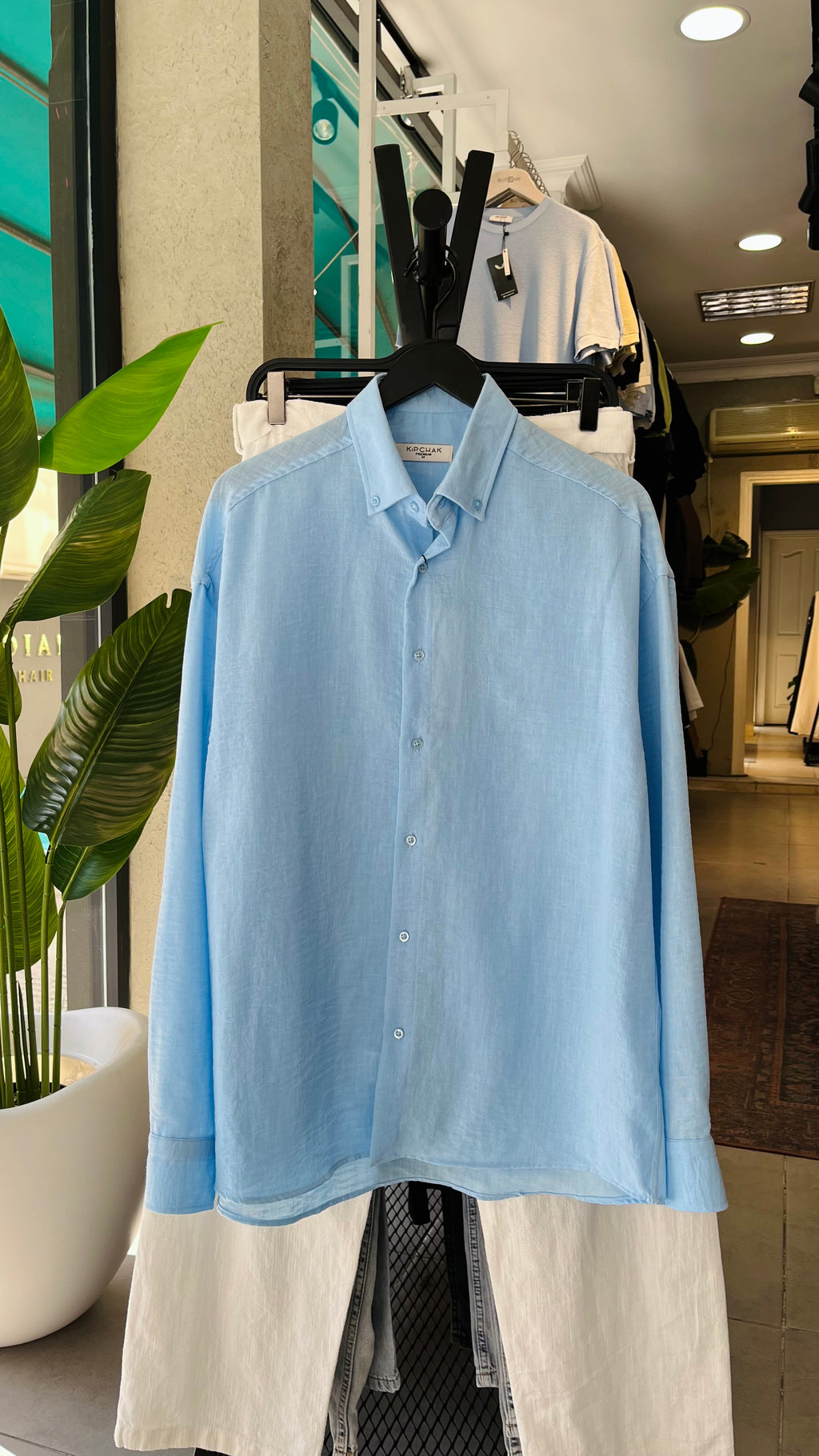 Oversize Bebe Mavisi Uzun Kollu Gömlek 5452