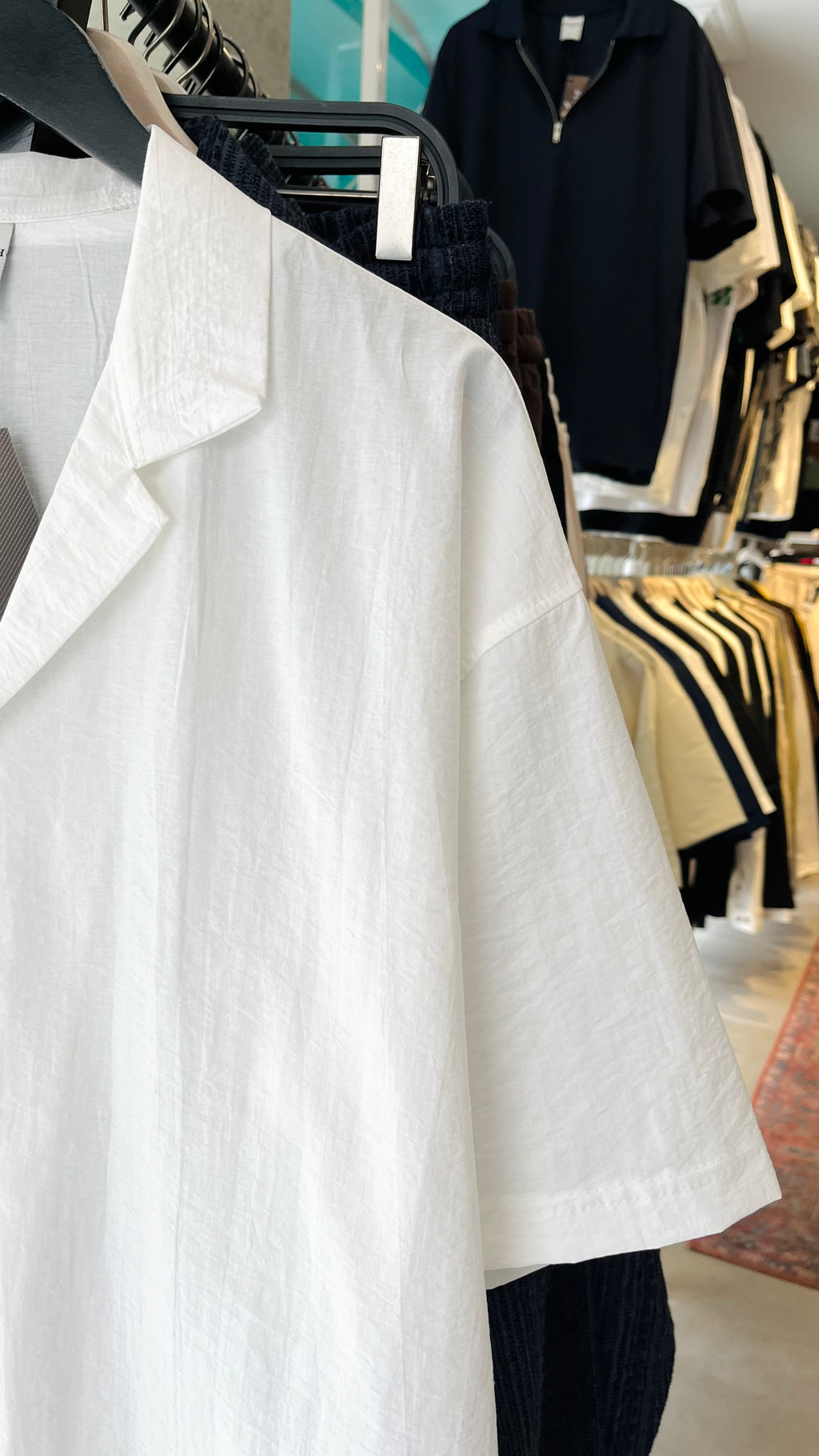 Oversize Beyaz Apaş Yaka Kısa Kollu Gömlek - Beyaz 5368