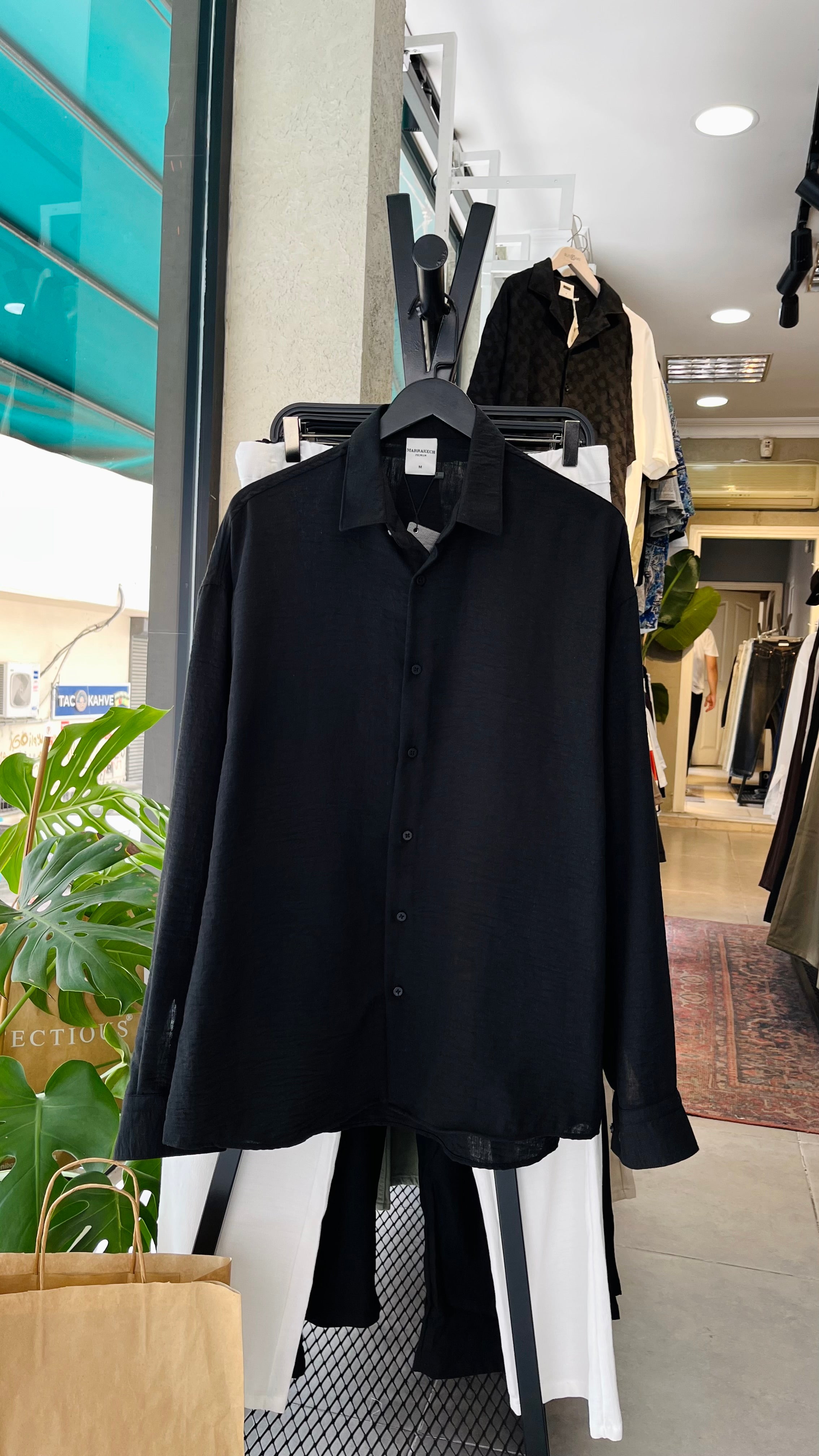 Oversize Siyah Uzun Kollu Gömlek - Beyaz 5424