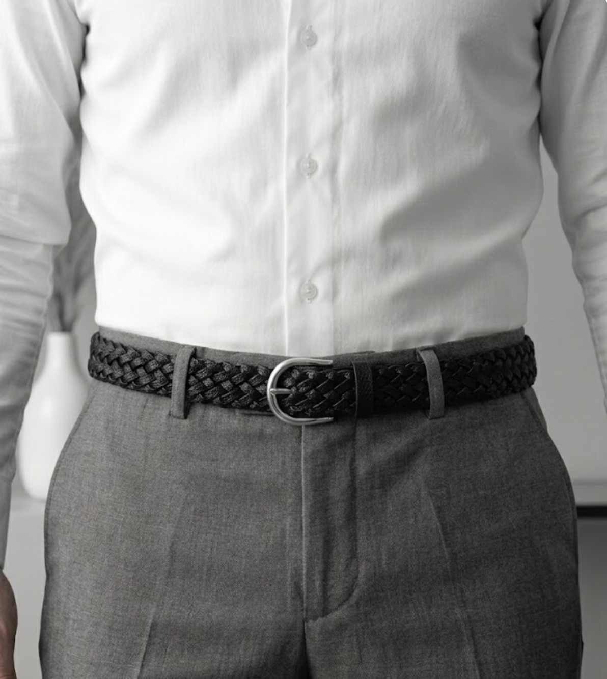 Örgü Desenli Siyah İnce Kemer