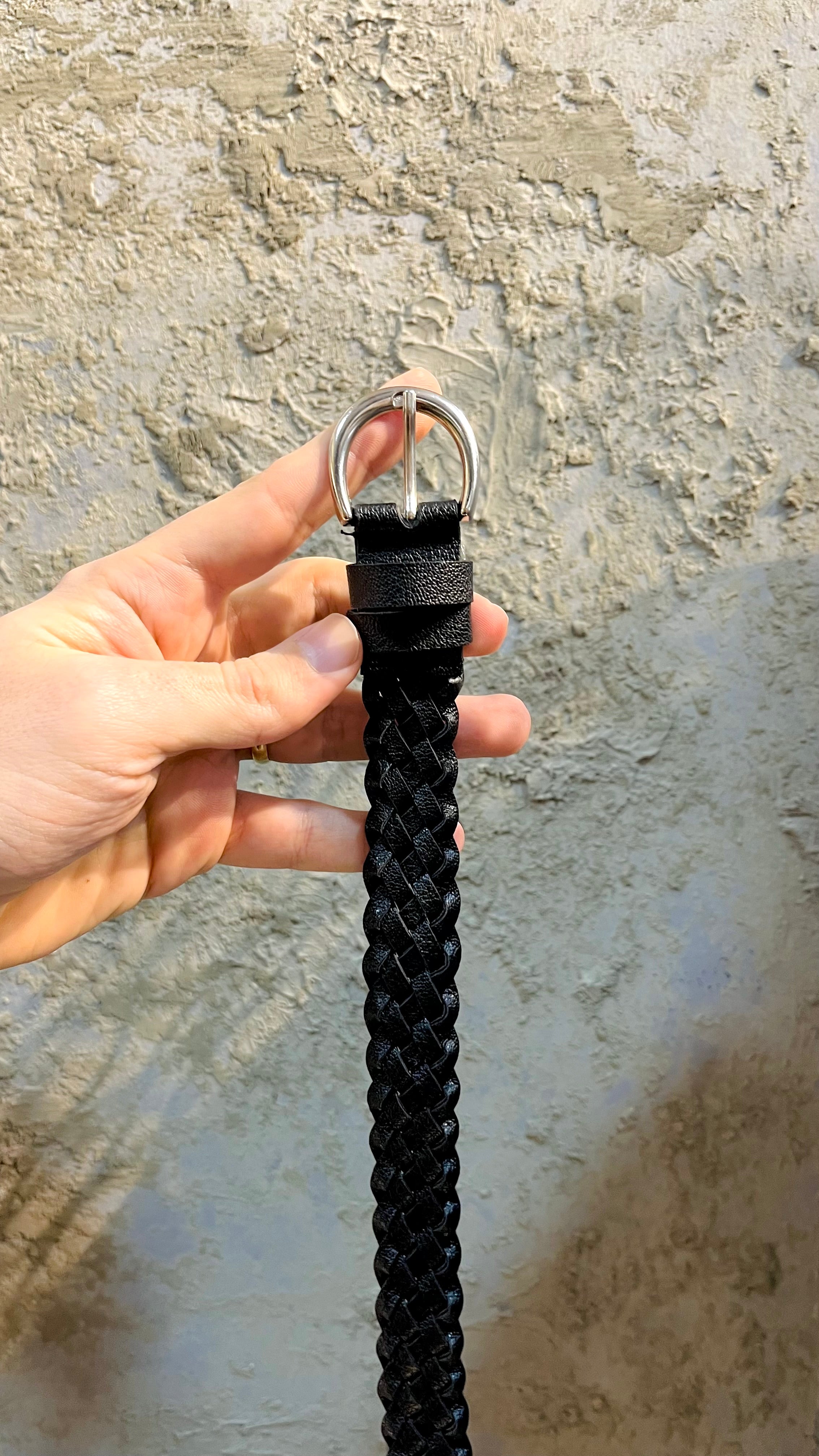 Örgü Desenli Siyah İnce Kemer