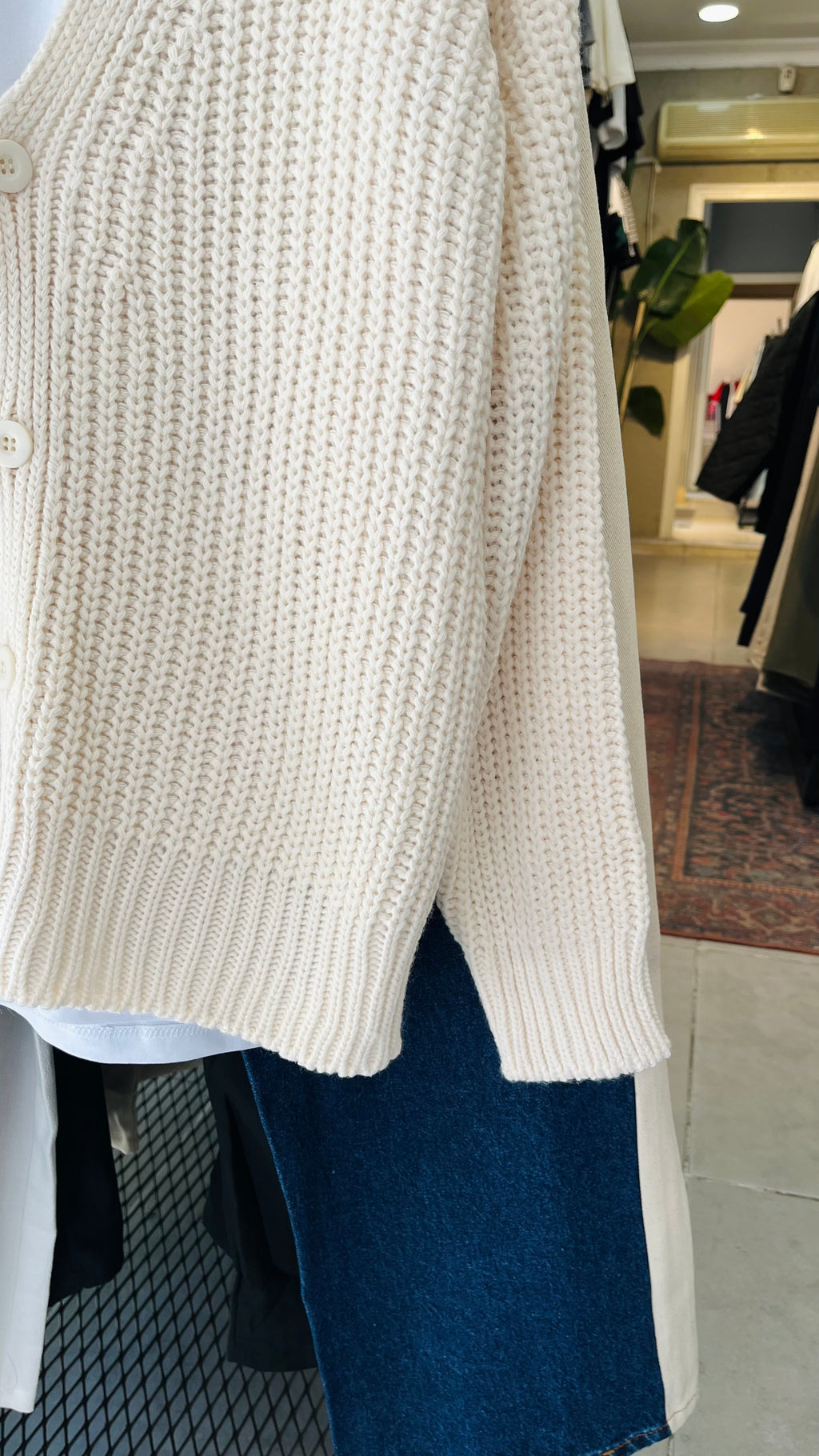 Oversize Bej Örme Hırka 7008