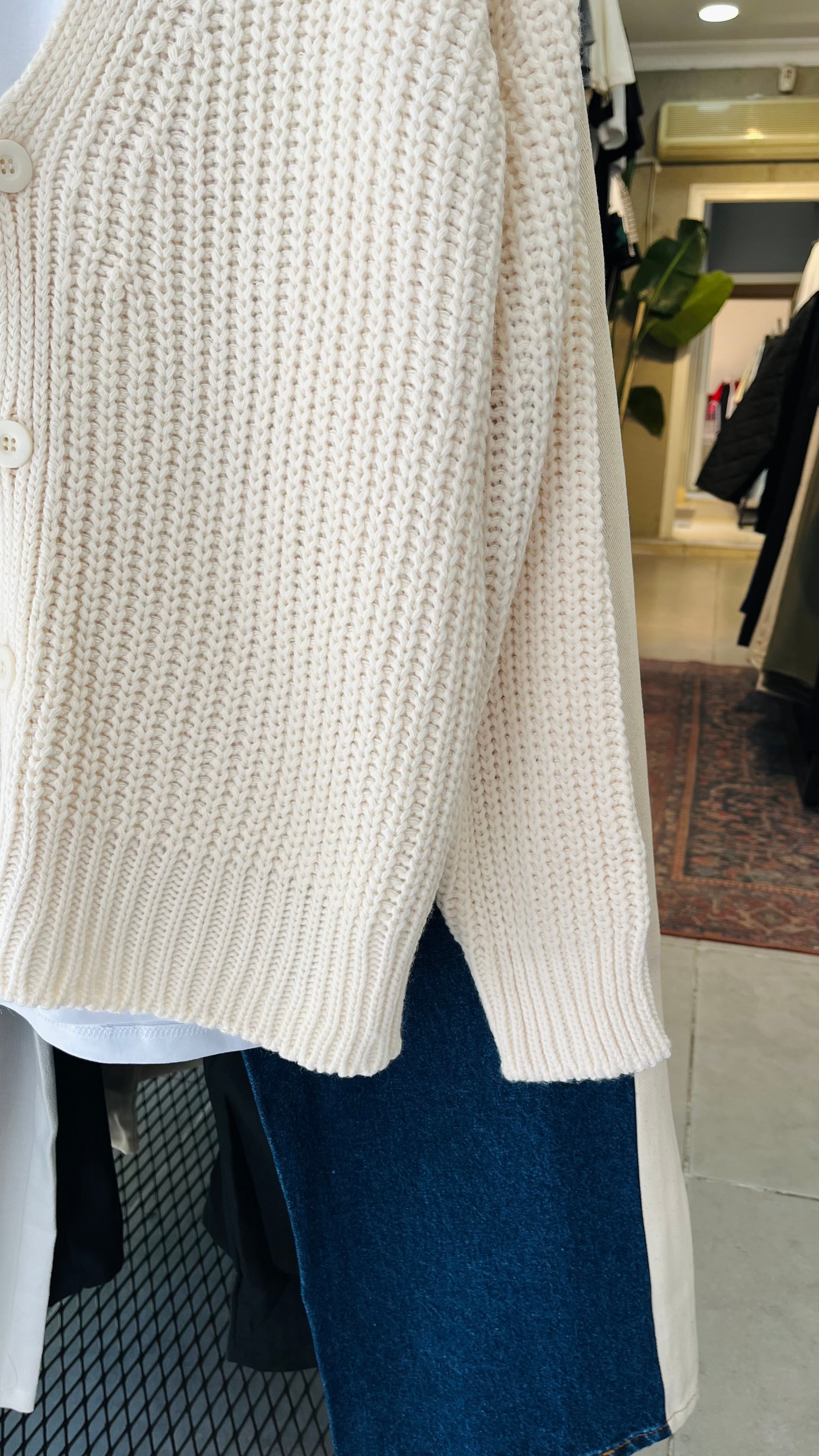 Oversize Bej Örme Hırka 7008