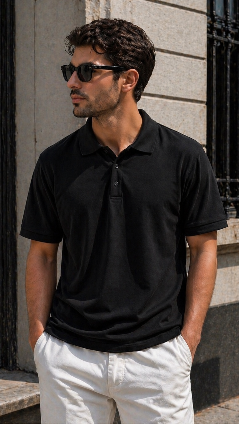 Rahat Kalıp Siyah Yakalı Tshirt 9389