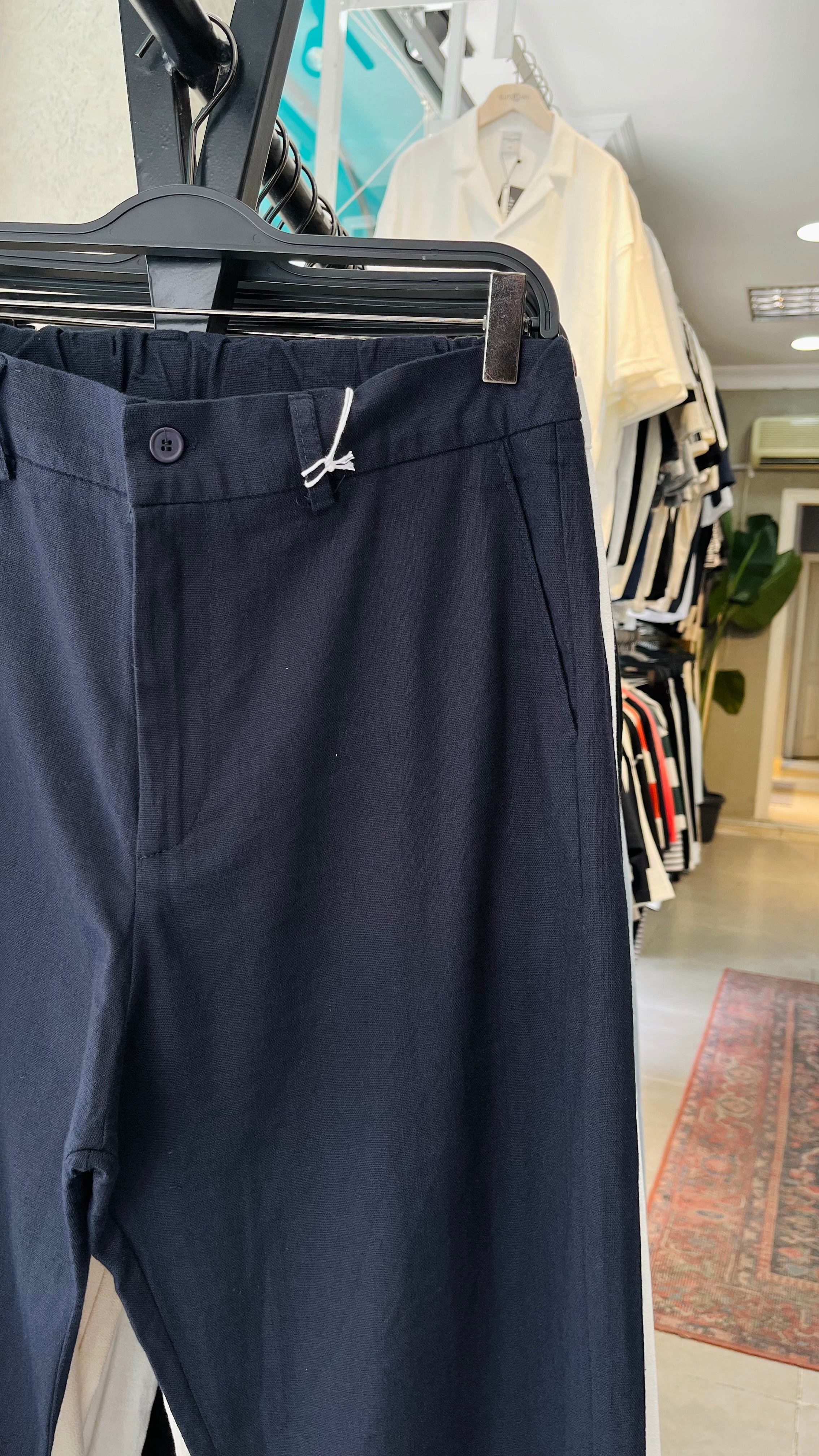 Erkek Baggy Keten Pantolon – Lacivert 6132