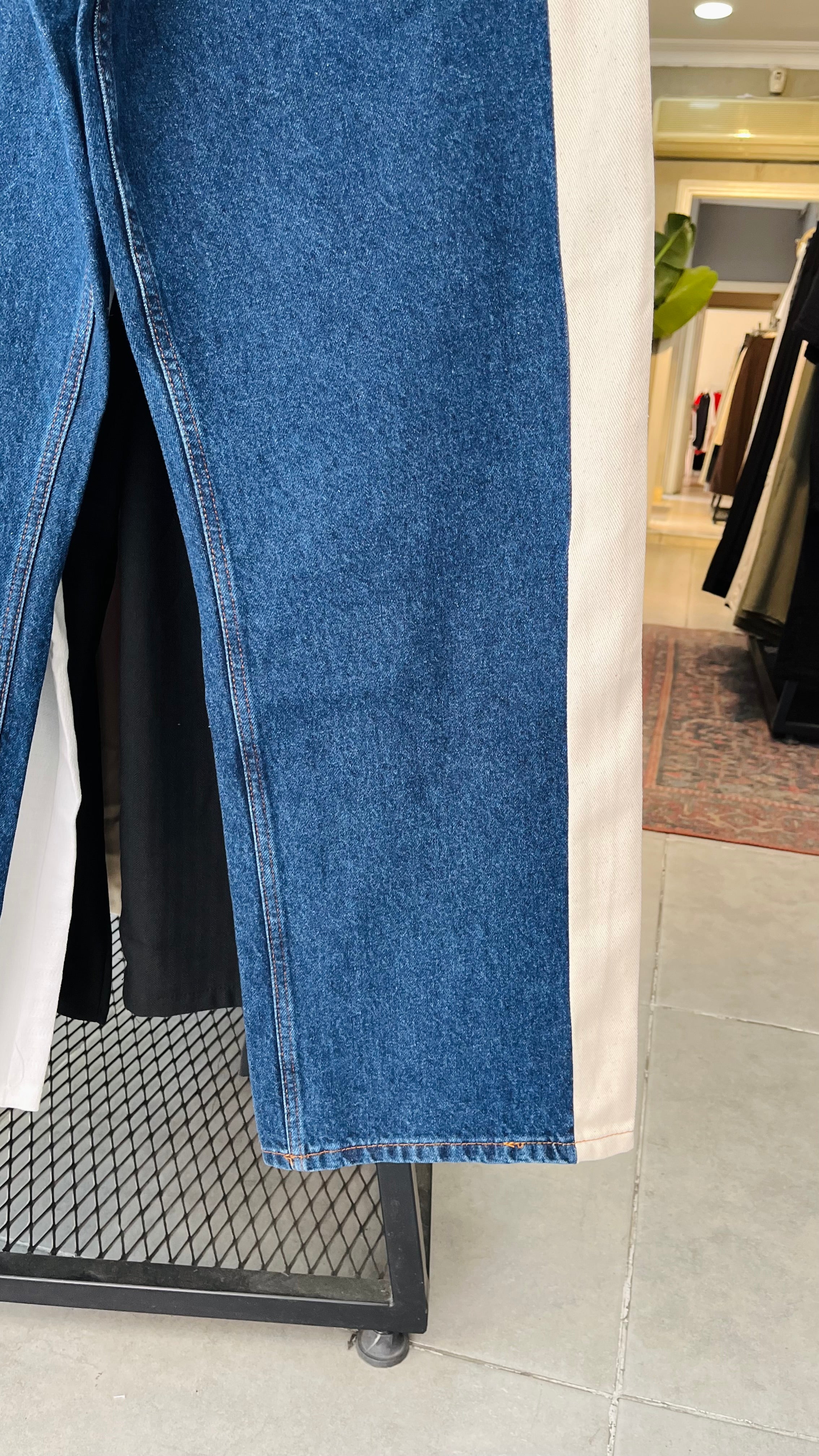 Baggy Mavi Kenarları Bej Jean 3315