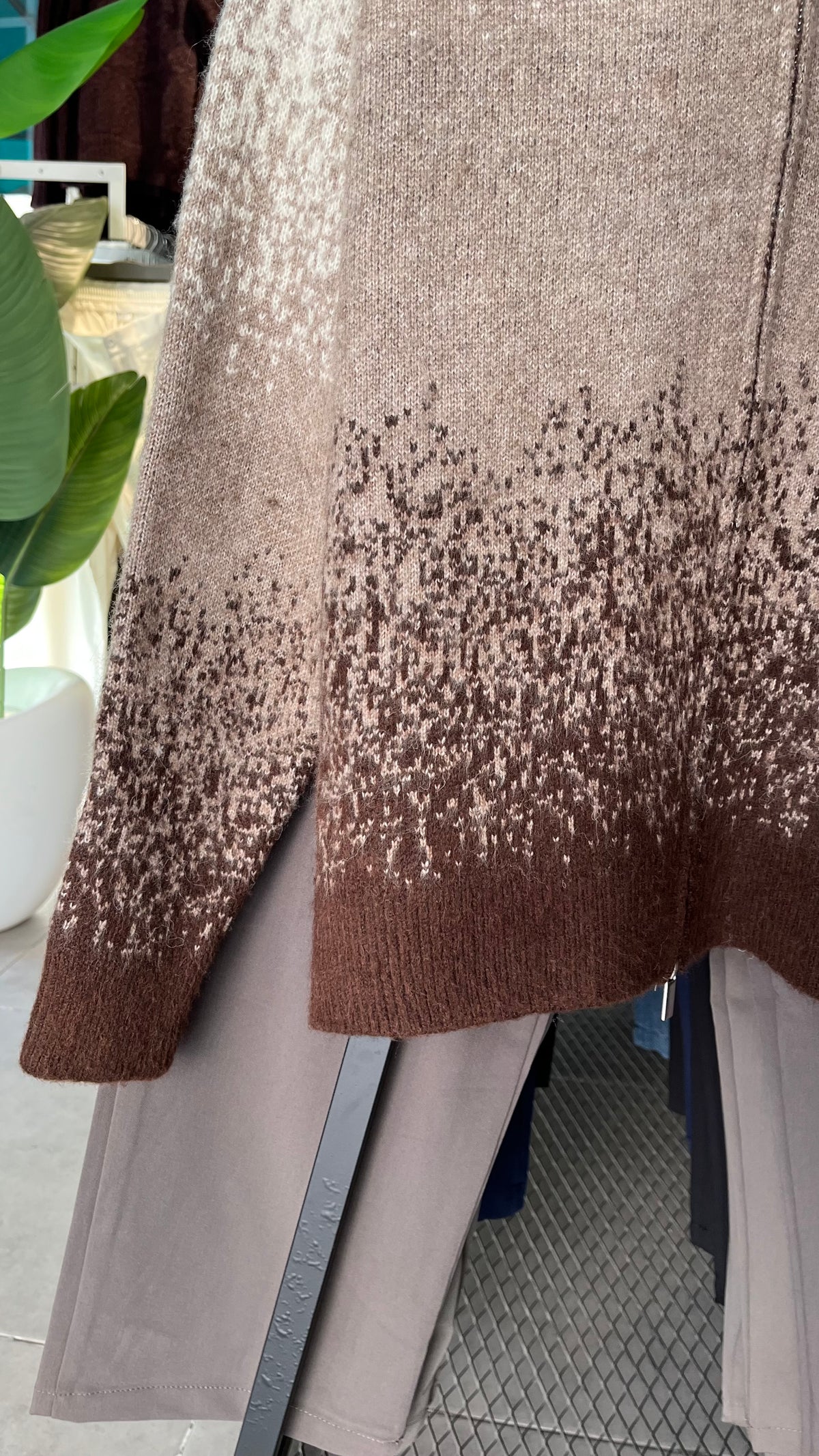 Kahve Bej Geçiş Desenli Çift Fermuarlı Triko Hırka 5131