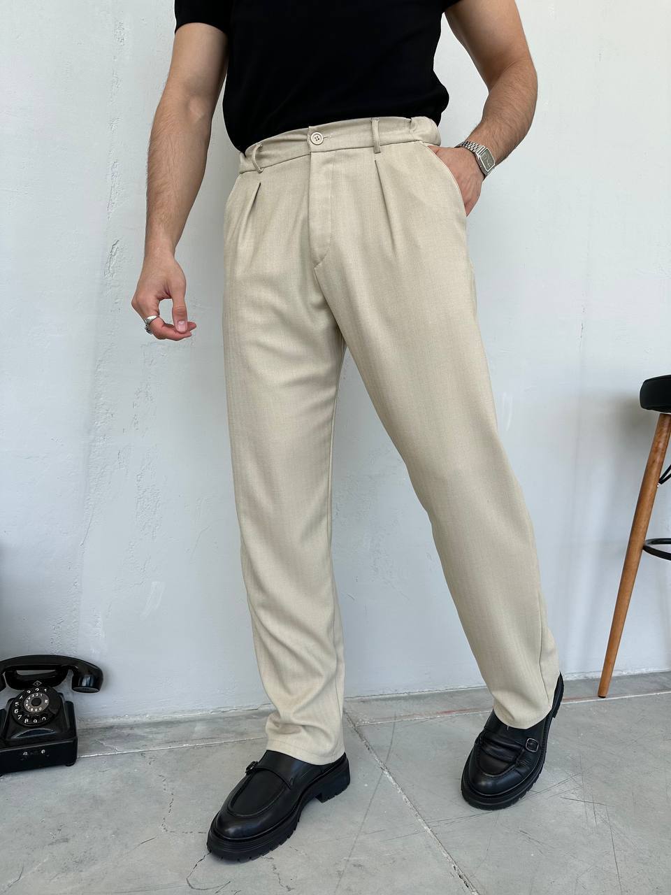 Erkek Baggy Pantolon – Bej Rengi 6136