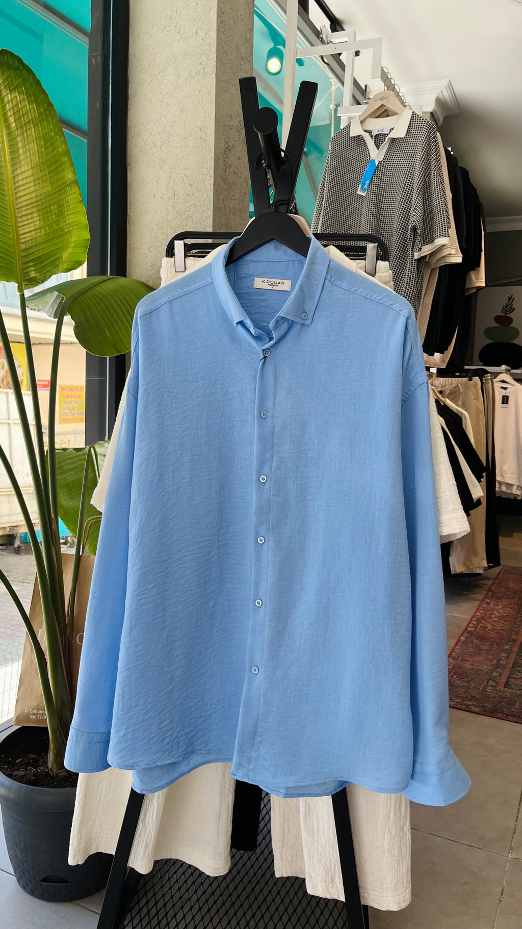 Oversize Bebe Mavisi Uzun Kollu Gömlek - Bebe Mavisi 5372