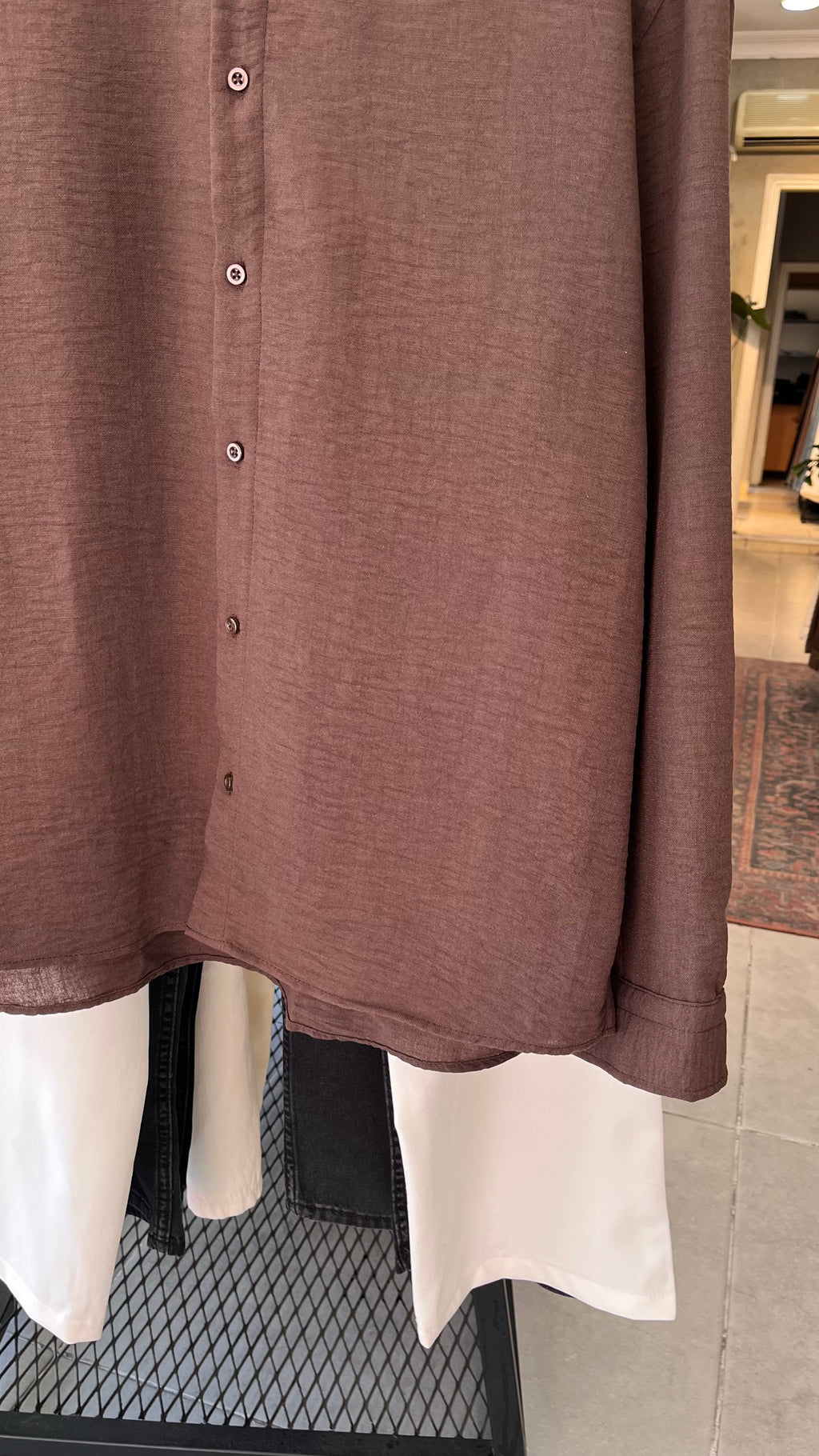 Oversize Kahverengi Uzun Kollu Gömlek 5505