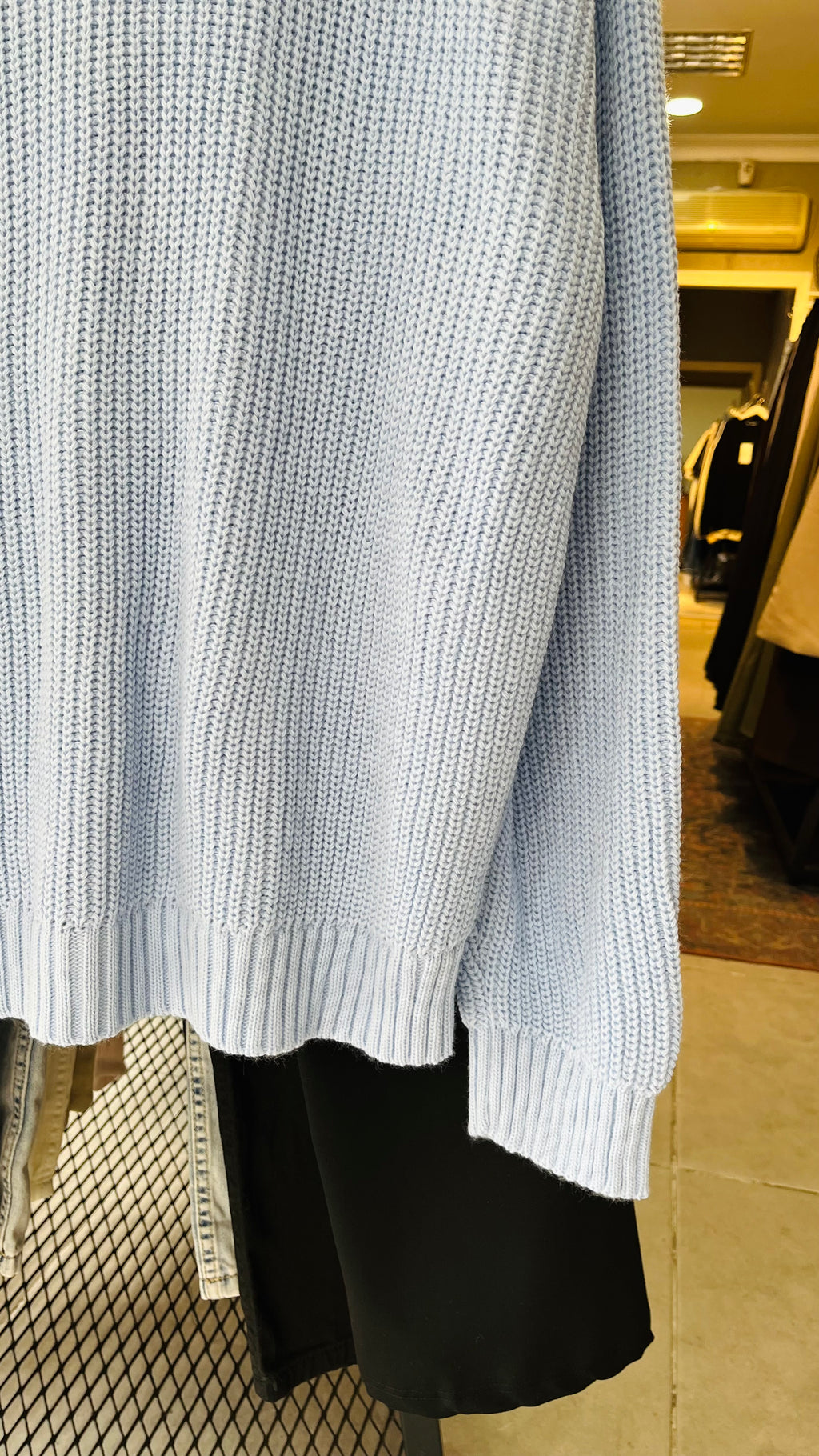 Oversize Dökümlü Fitilli Bebe Mavisi Triko Kazak 7050