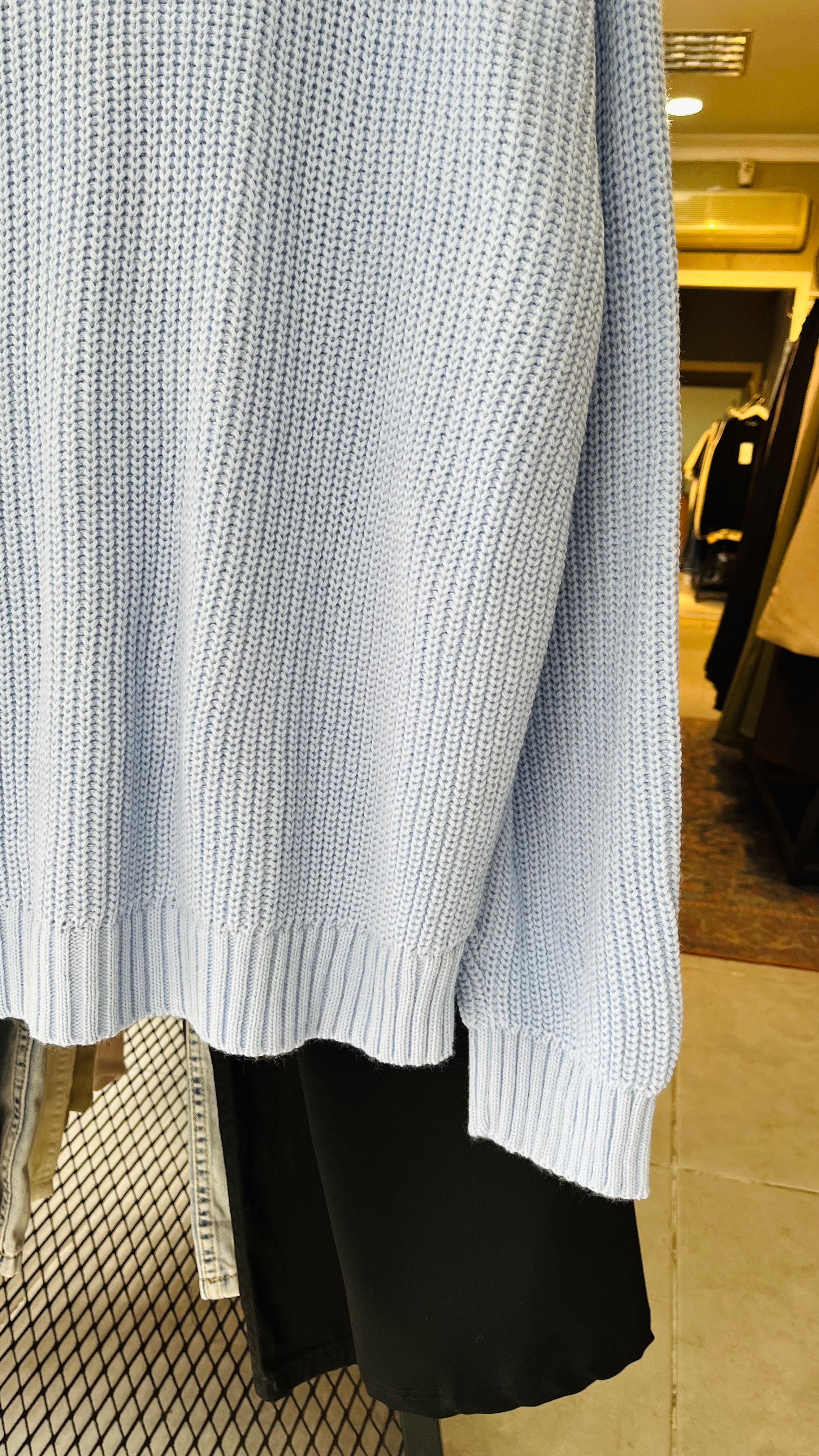 Oversize Dökümlü Fitilli Bebe Mavisi Triko Kazak 7050