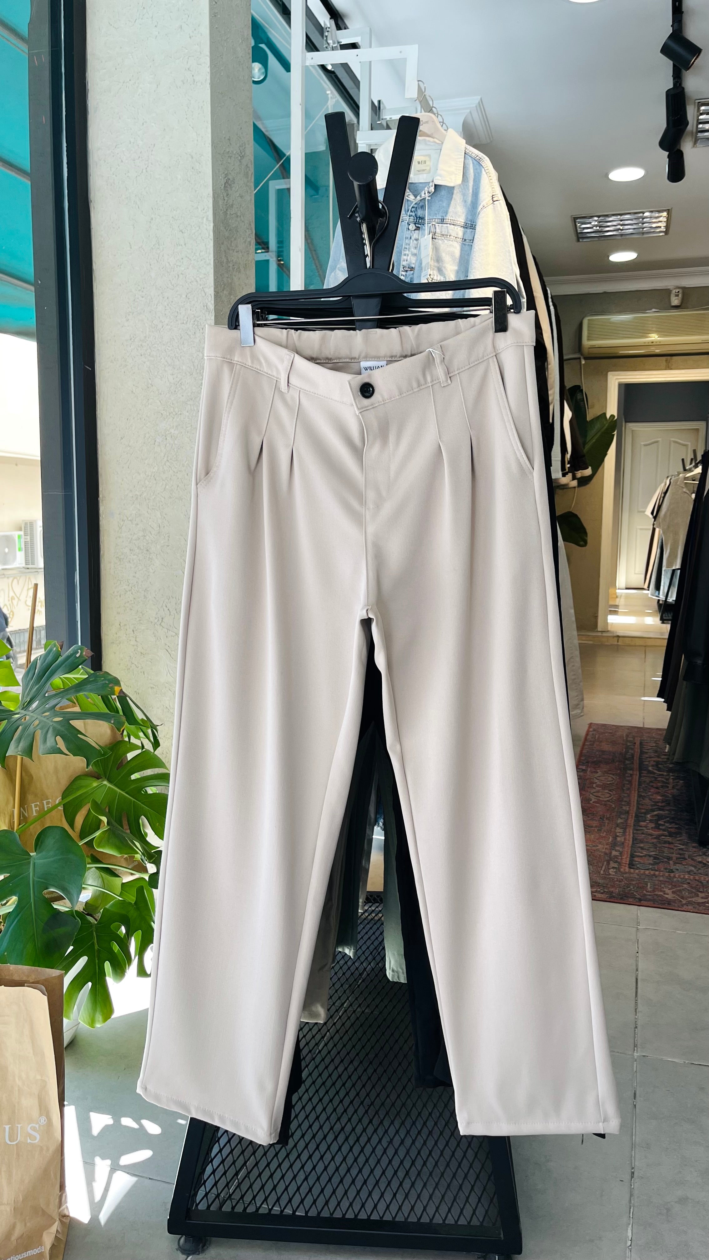 Baggy Bej Kalın Kumaş Pantolon 6154
