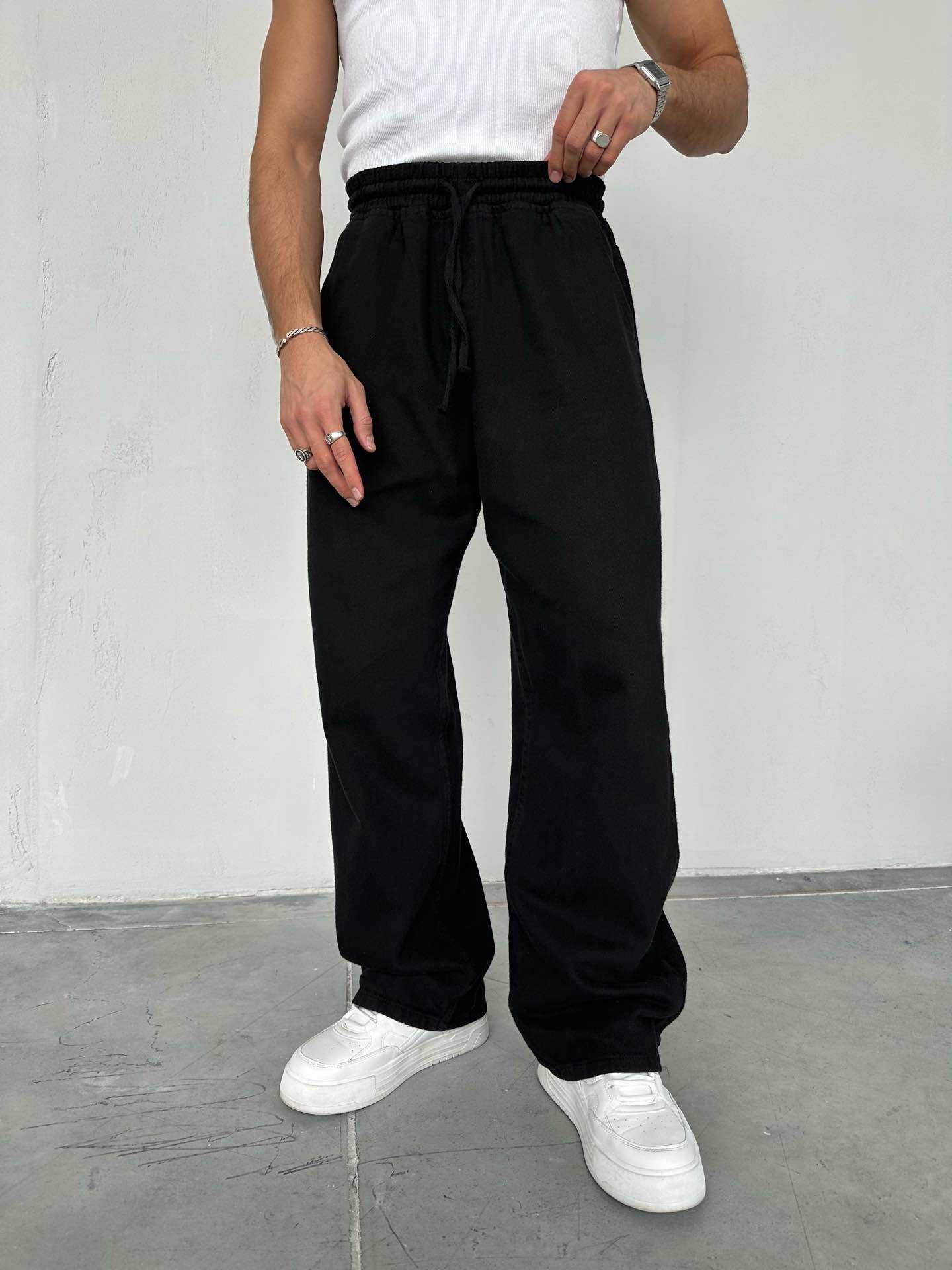 Baggy Ekstra Bol Siyah Gabardin Pantolon - Siyah 6145