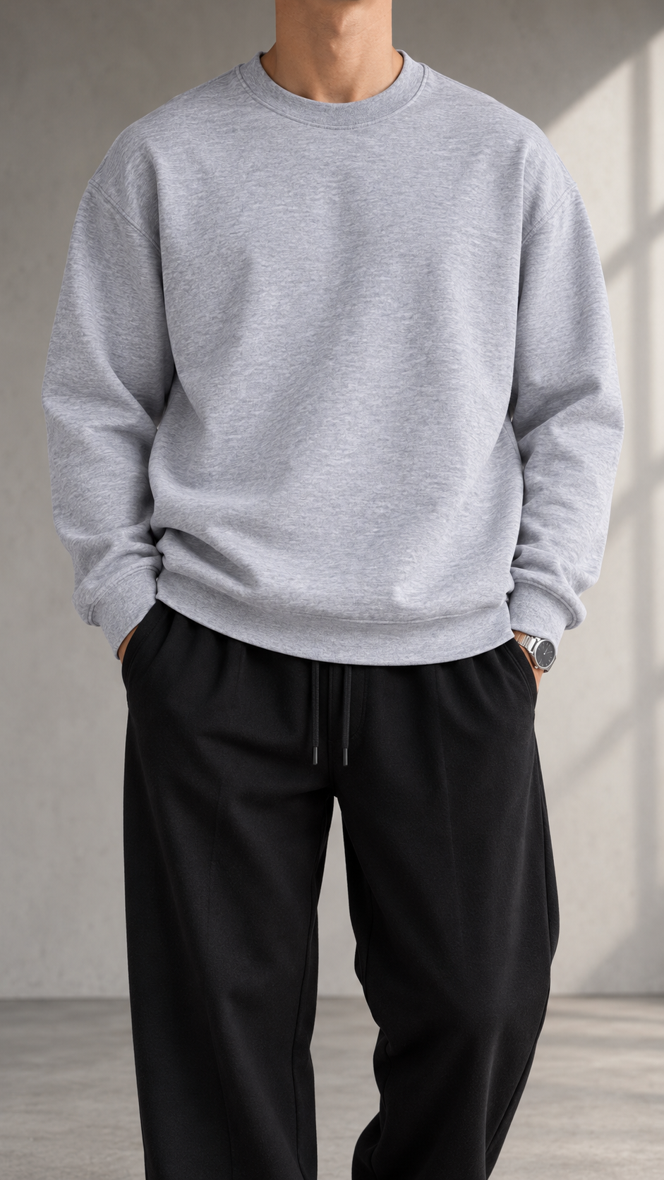Oversize Üç İplik Şardonlu Gri Sweatshirt 5132