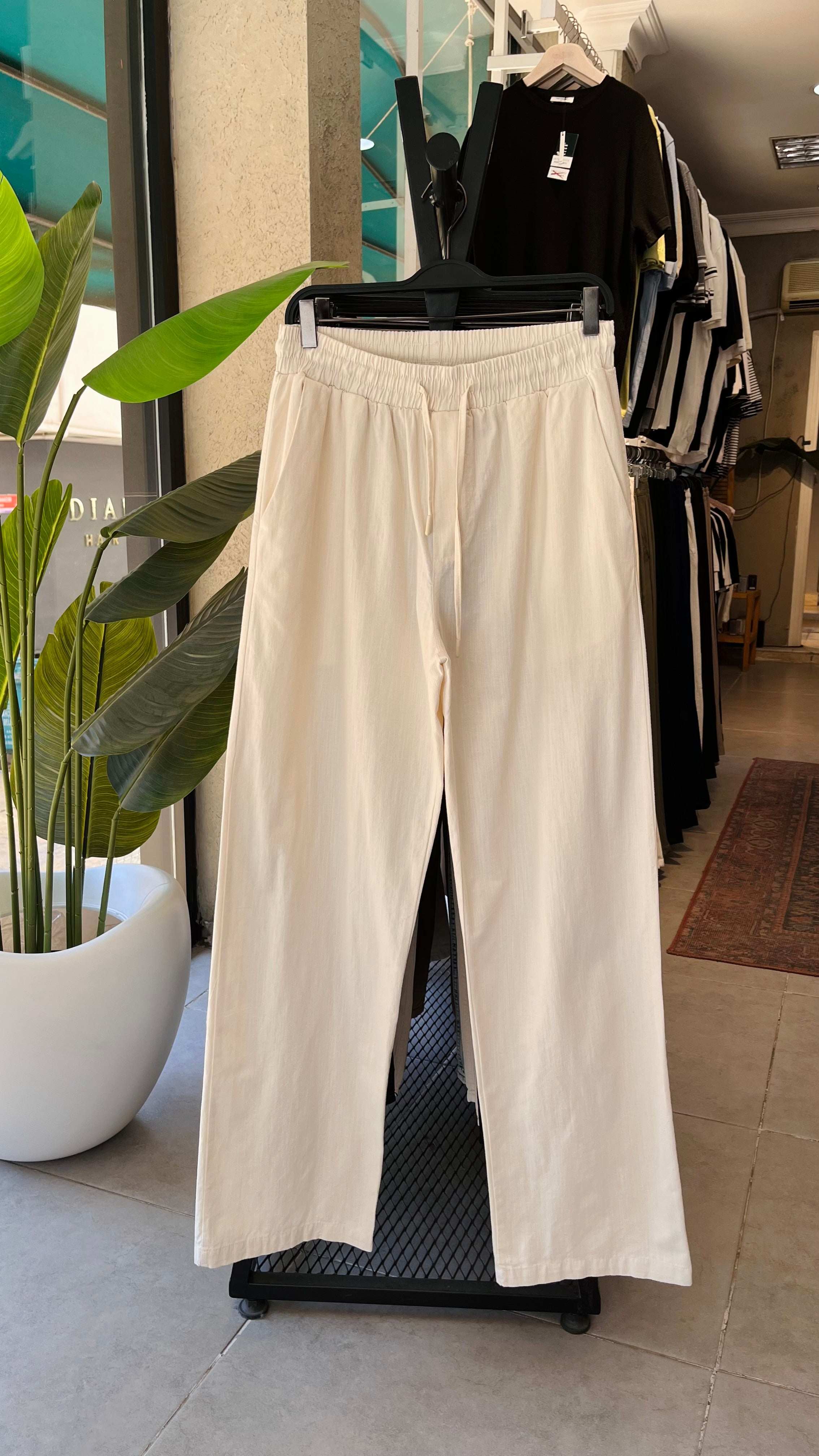 Baggy Bej Keten Pantolon 6232