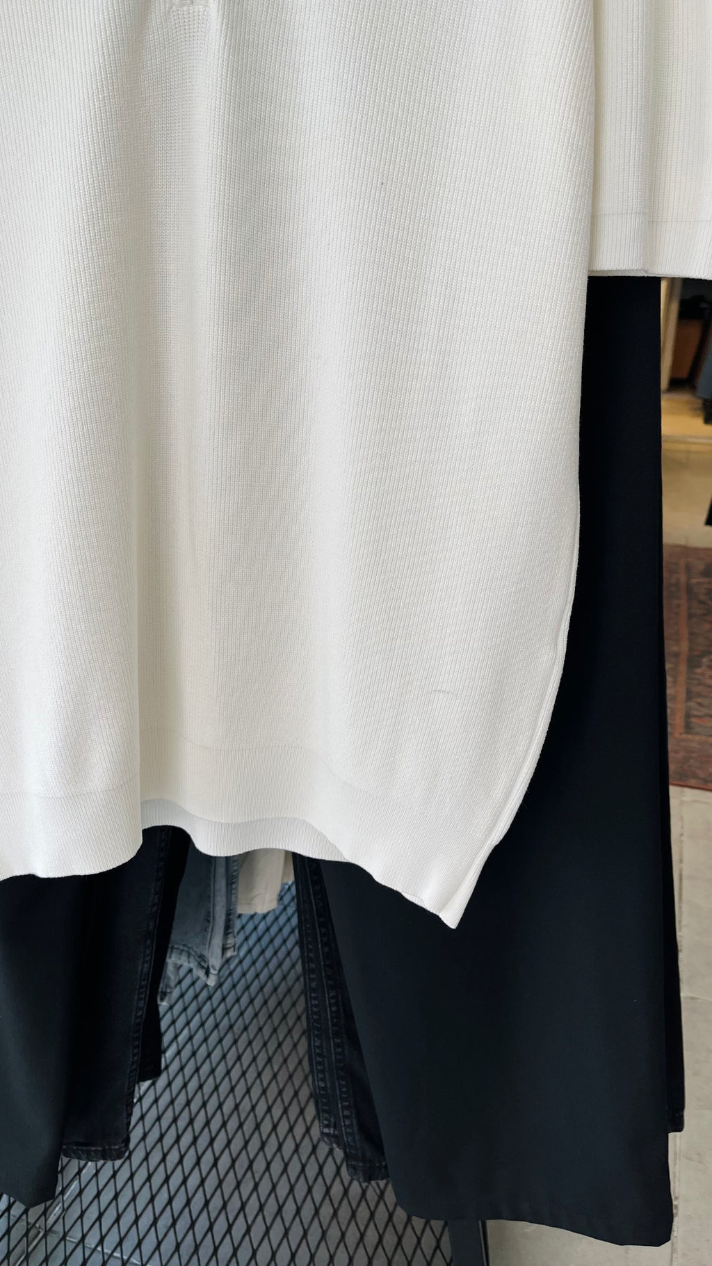 Oversize Yarım Fermuarlı Triko Beyaz Tshirt 9429