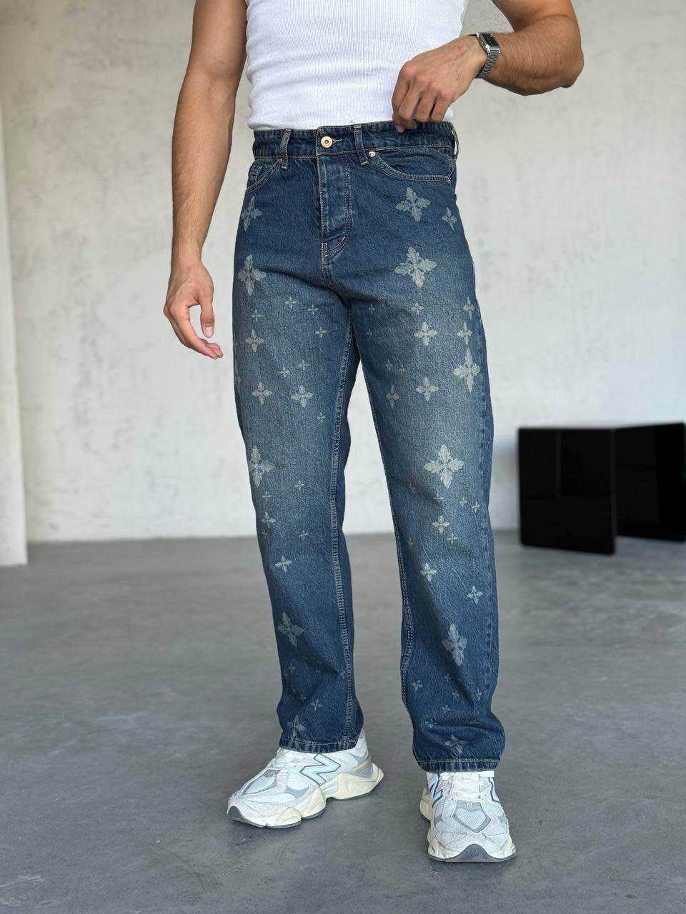 Baggy Desenli Mavi Jean 3314