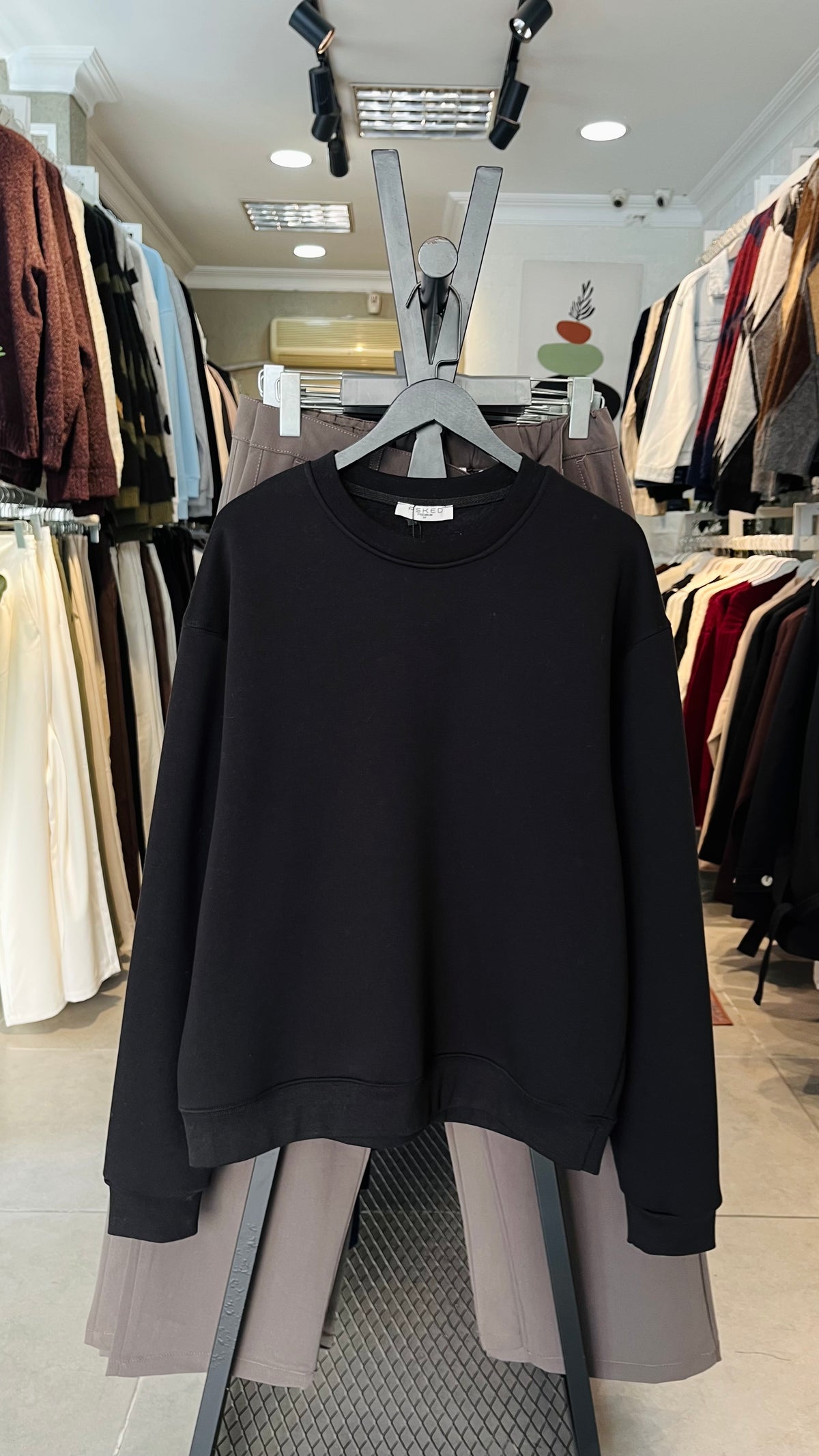 Oversize Üç İplik Şardonlu Siyah Sweatshirt 5135