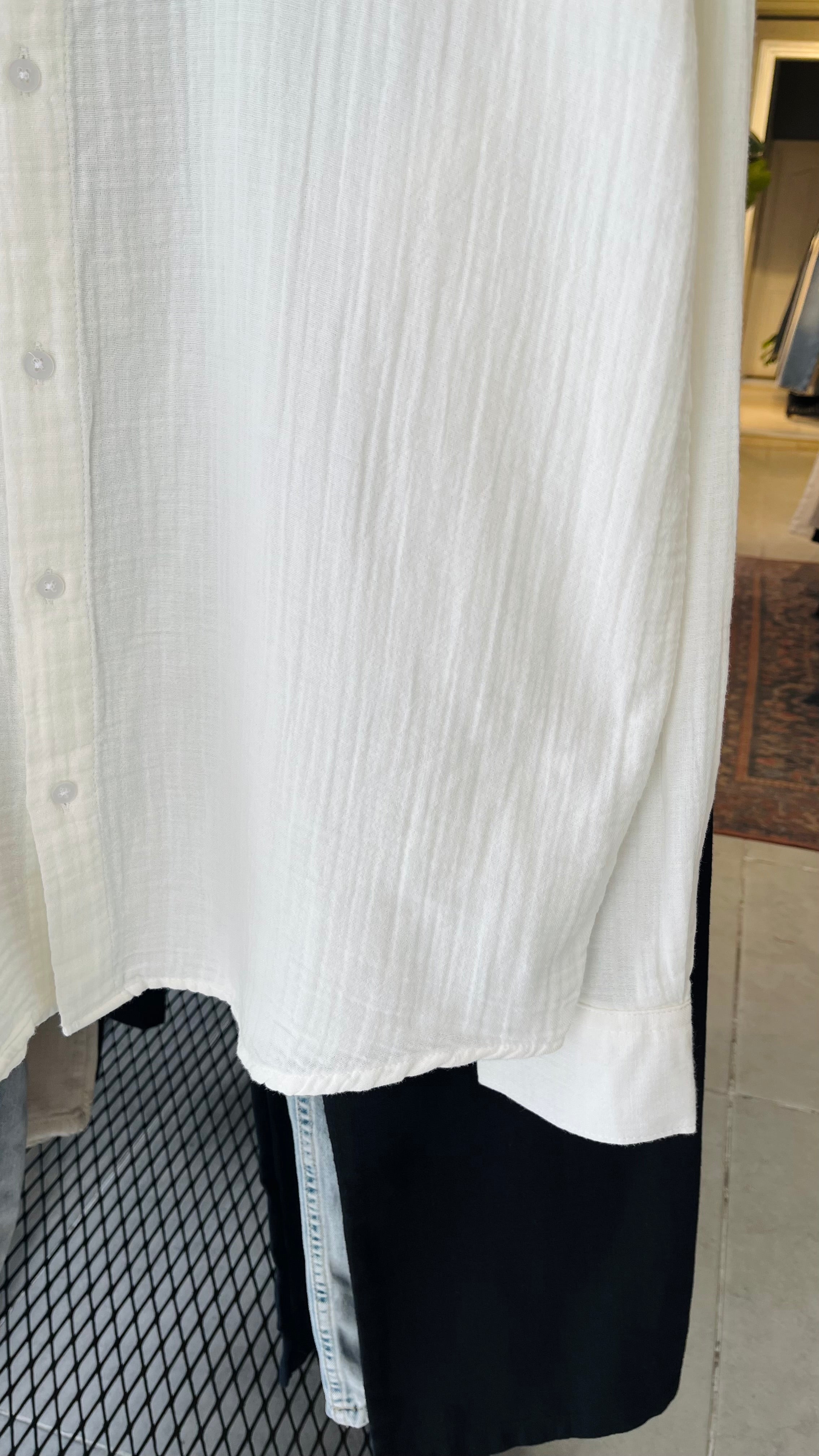 Oversize Müslin Kumaş Beyaz Uzun Kollu Gömlek 5459