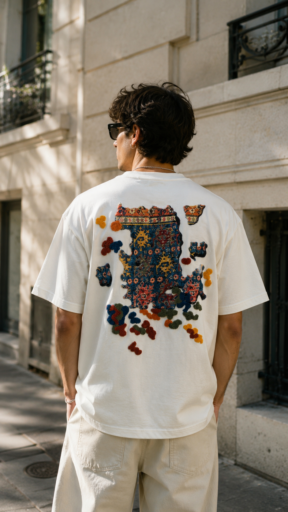 Oversize Beyaz Sırt Nakışlı Tshirt 9435