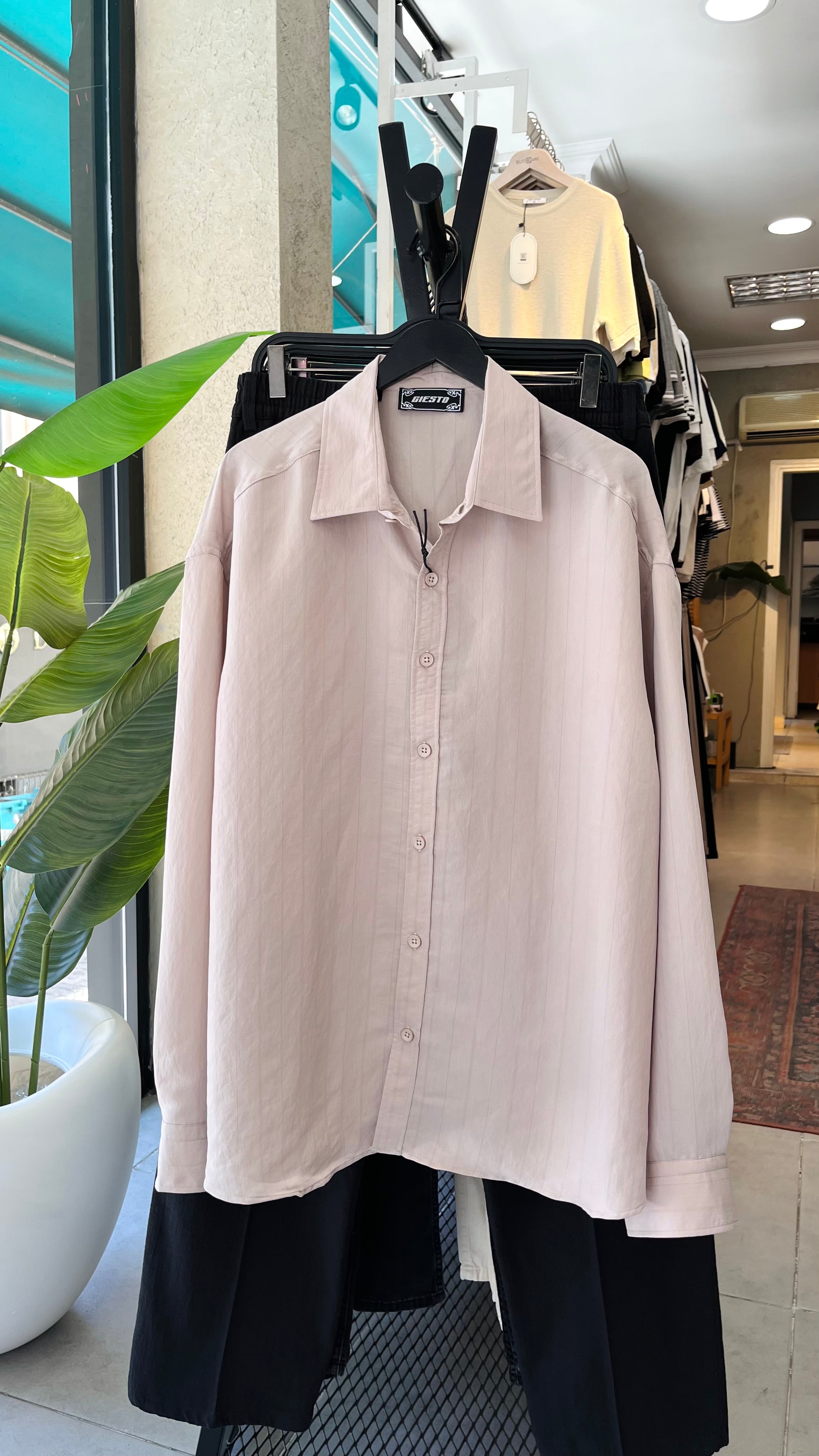 Oversize Bej Modal Kumaş Gömlek 5510