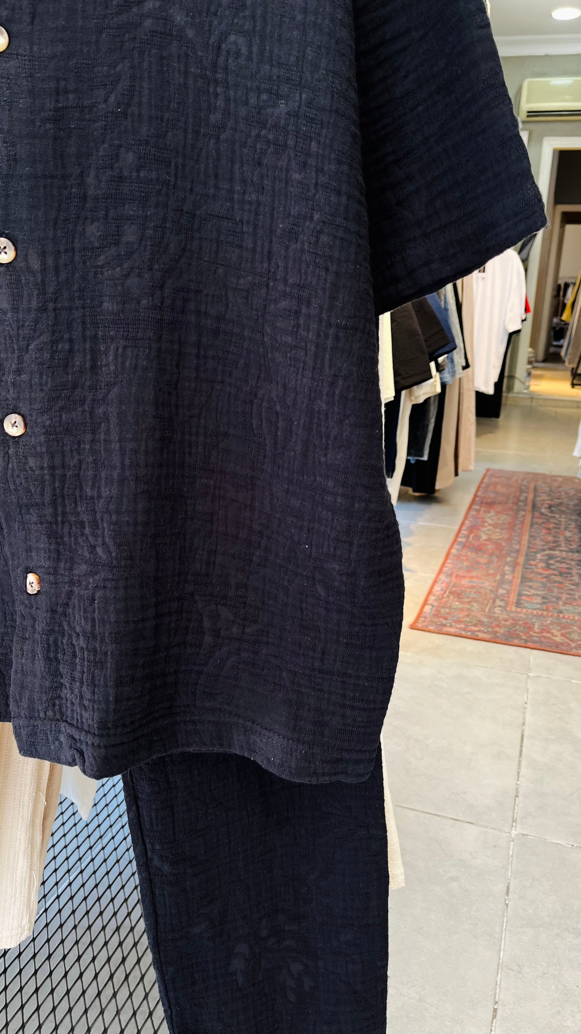 Oversize Müslin Kumaş Gömlek Pantolon Takım - Siyah 5384