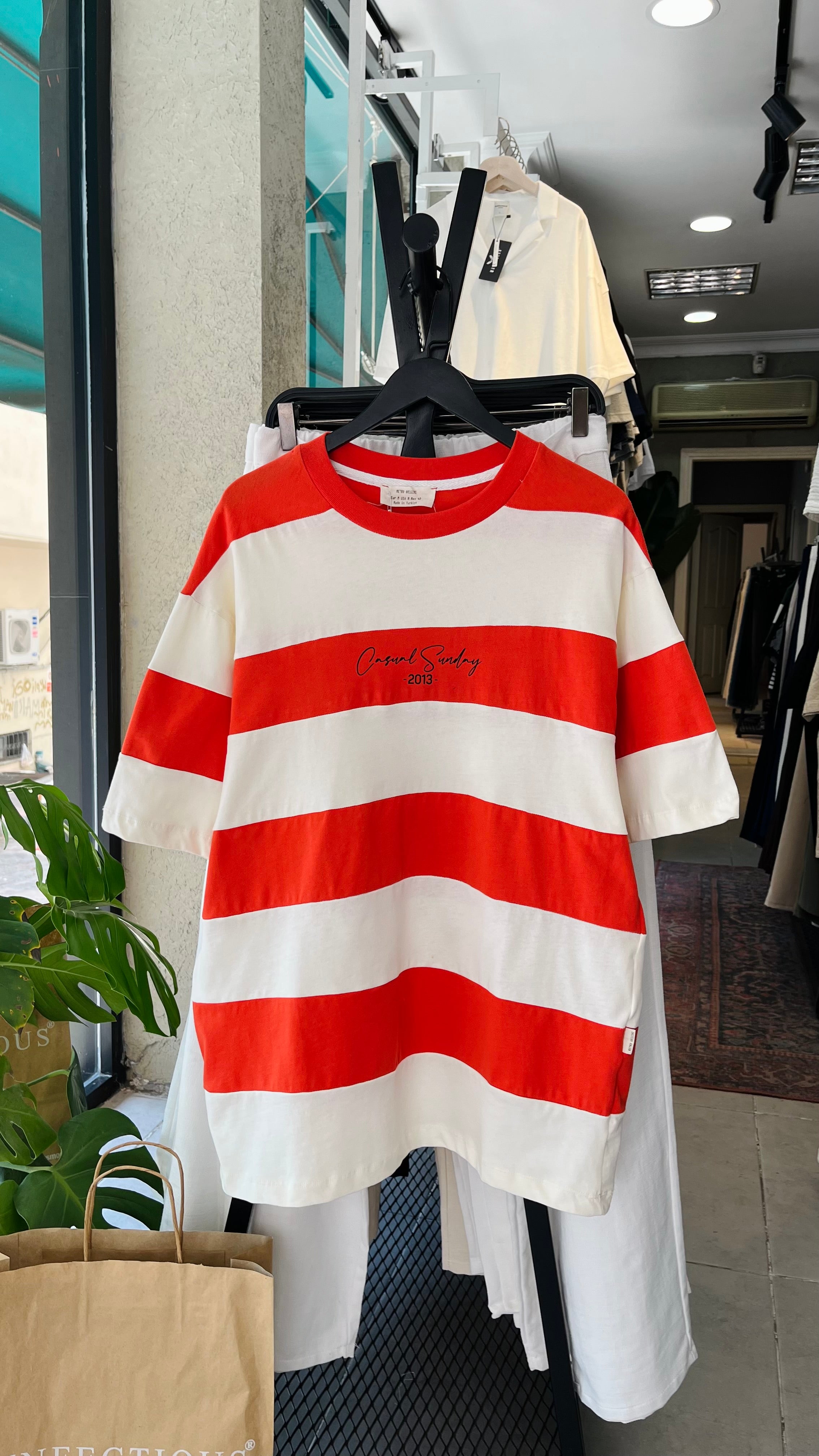 Oversize Turuncu Bej Yatay Parçalı Tshirt – Turuncu 9331