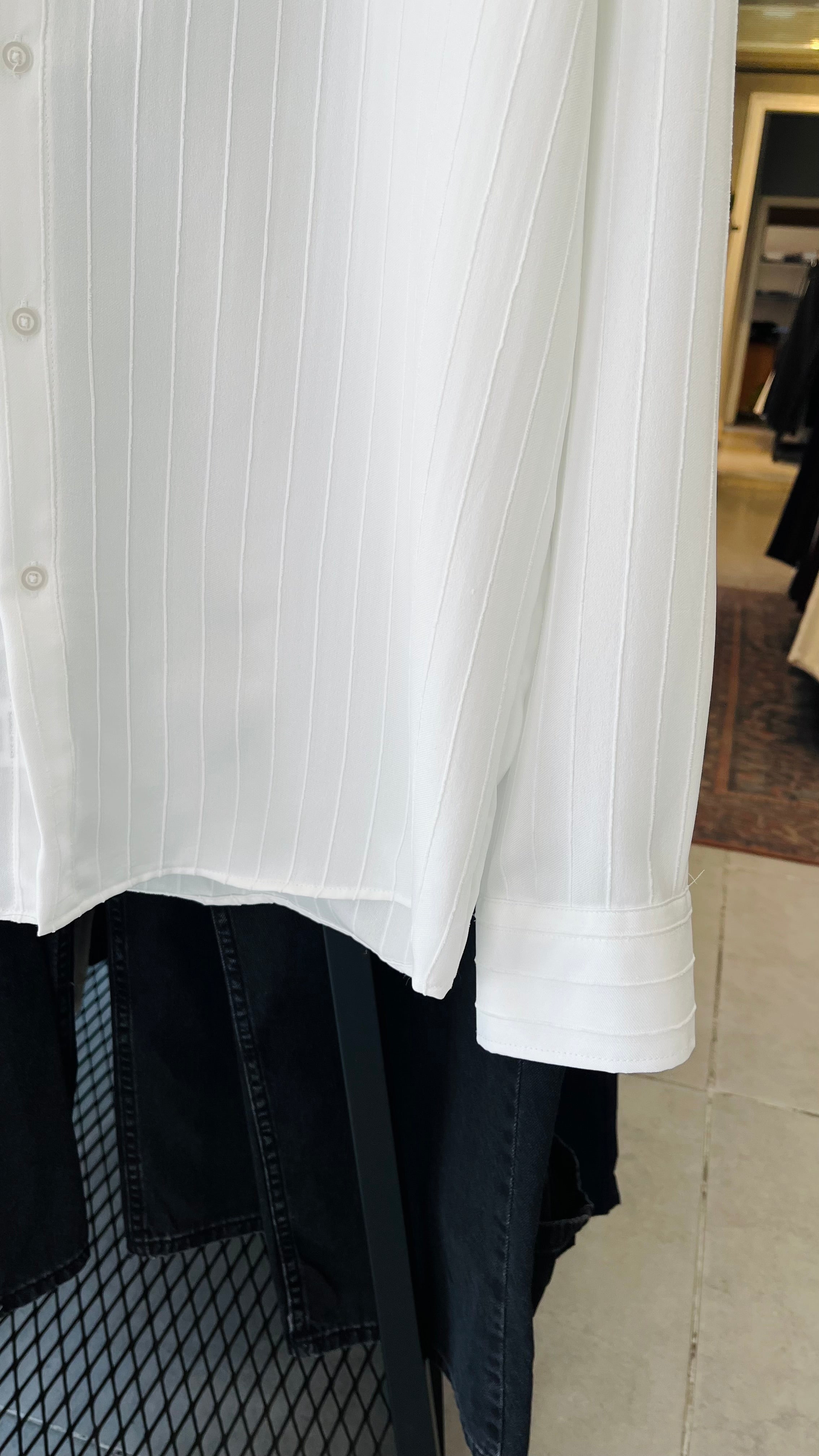 Oversize Beyaz Kendiliğinden Desenli Gömlek 5472