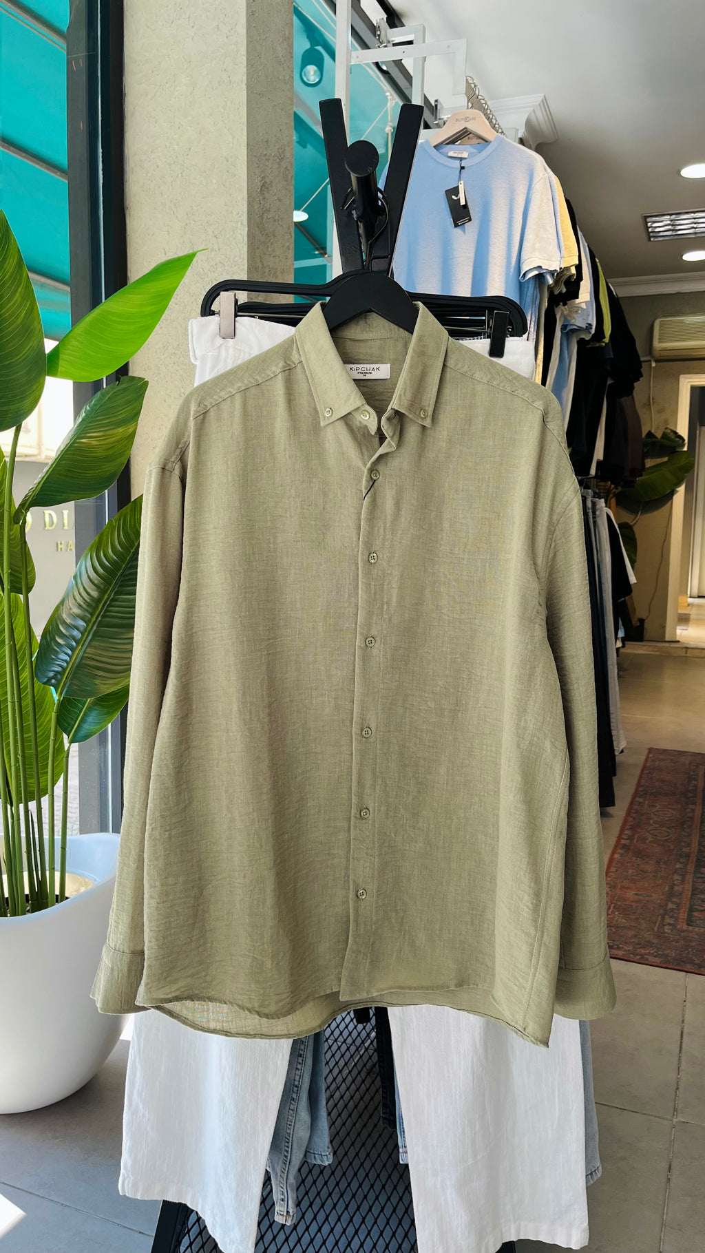 Oversize Haki Uzun Kollu Gömlek 5453