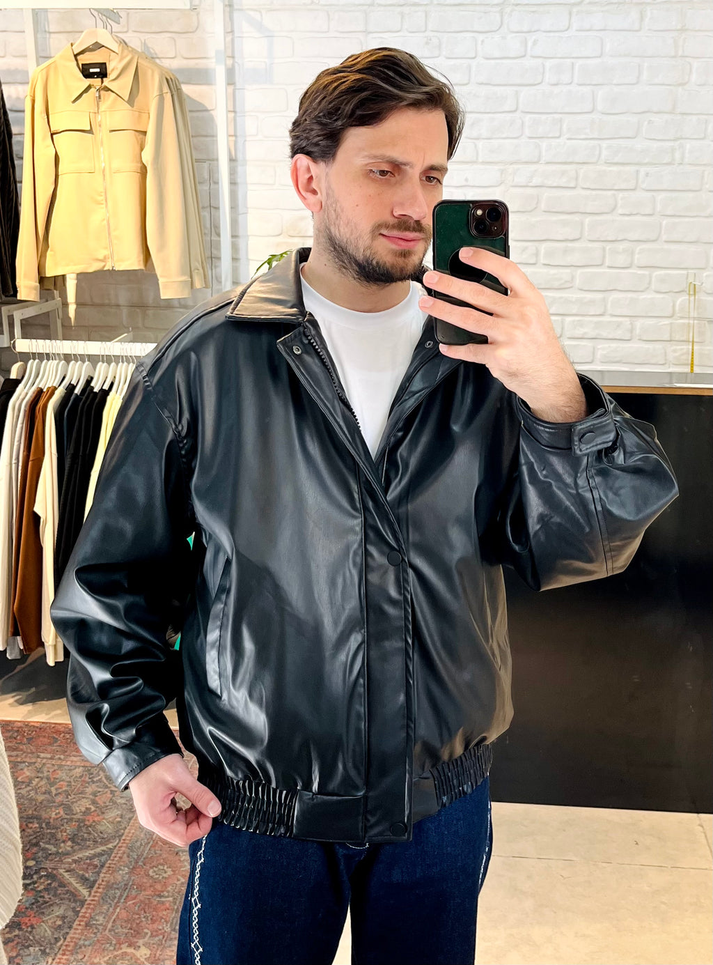 Oversize Siyah Deri Mont 2028