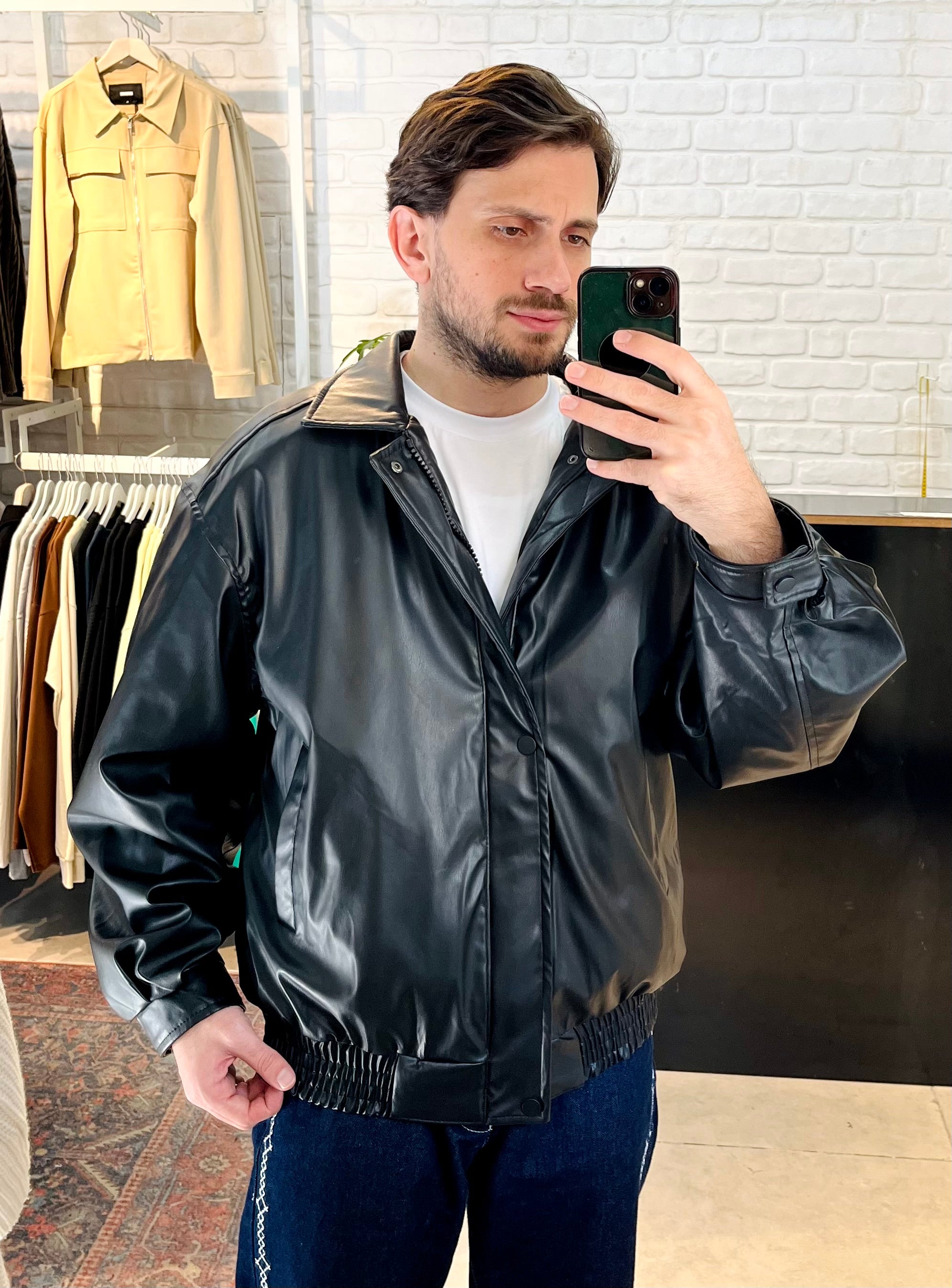 Oversize Siyah Deri Mont 2028