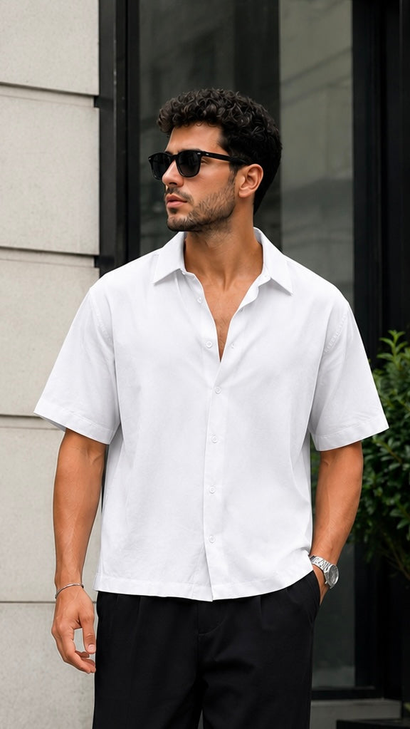 Oversize Beyaz Modal Kumaş Gömlek 5498