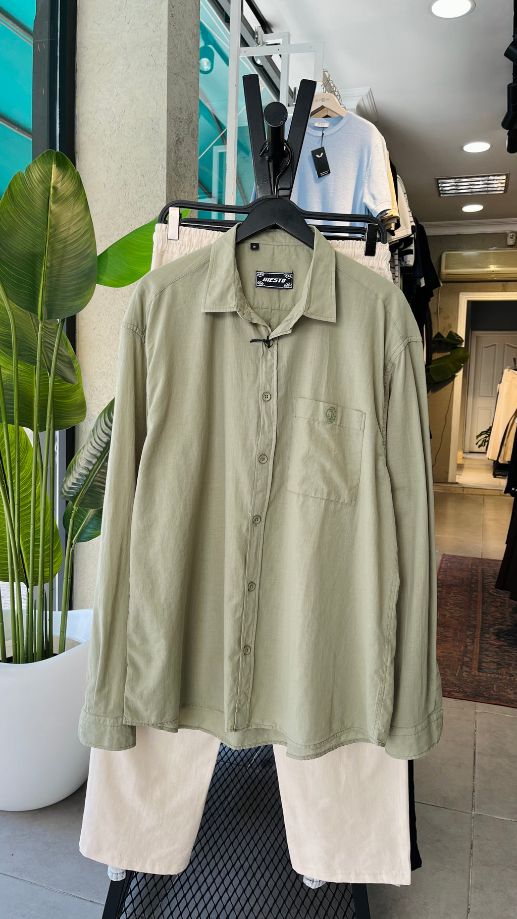 Oversize Haki Uzun Kollu Gömlek 5463