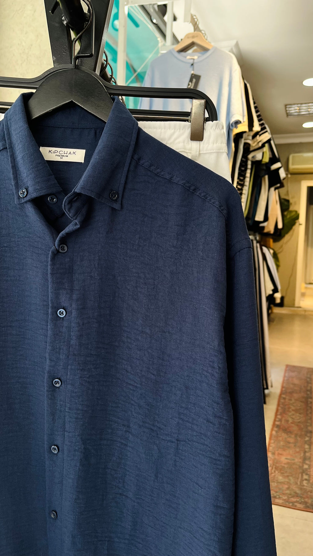 Oversize Lacivert Uzun Kollu Gömlek 5475