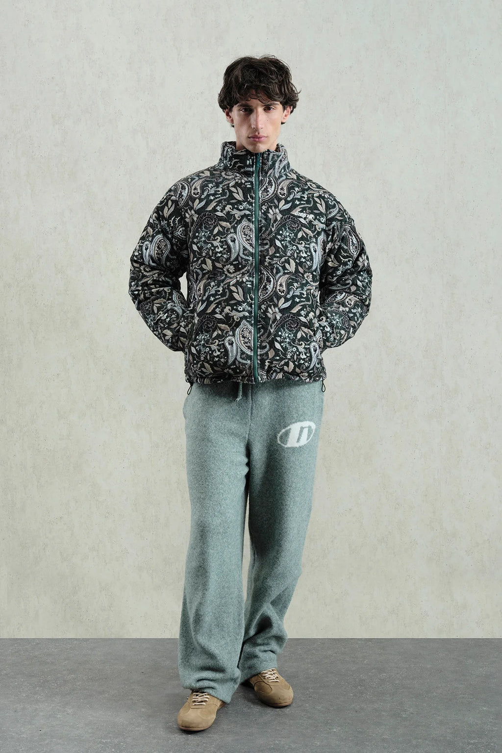 Desenli Kadife Şişme Yeşil Mont 2049