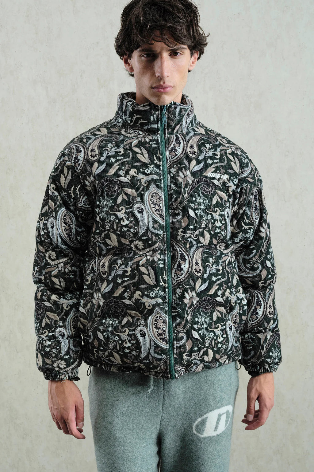 Desenli Kadife Şişme Yeşil Mont 2049